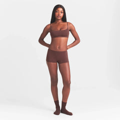 EVERYDAY COTTON BOY SHORT | COCOA HEATHER ON A MODEL FRONT VIEW @ | FOCUS: 0.0, 1.0, 0.9