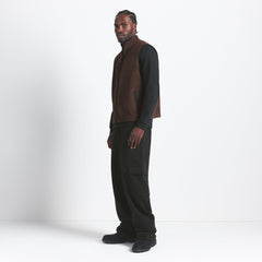 POLAR FLEECE MENS VEST | ESPRESSO ON A MODEL SIDE VIEW @ | FOCUS: 0.0, 1.0, 0.9