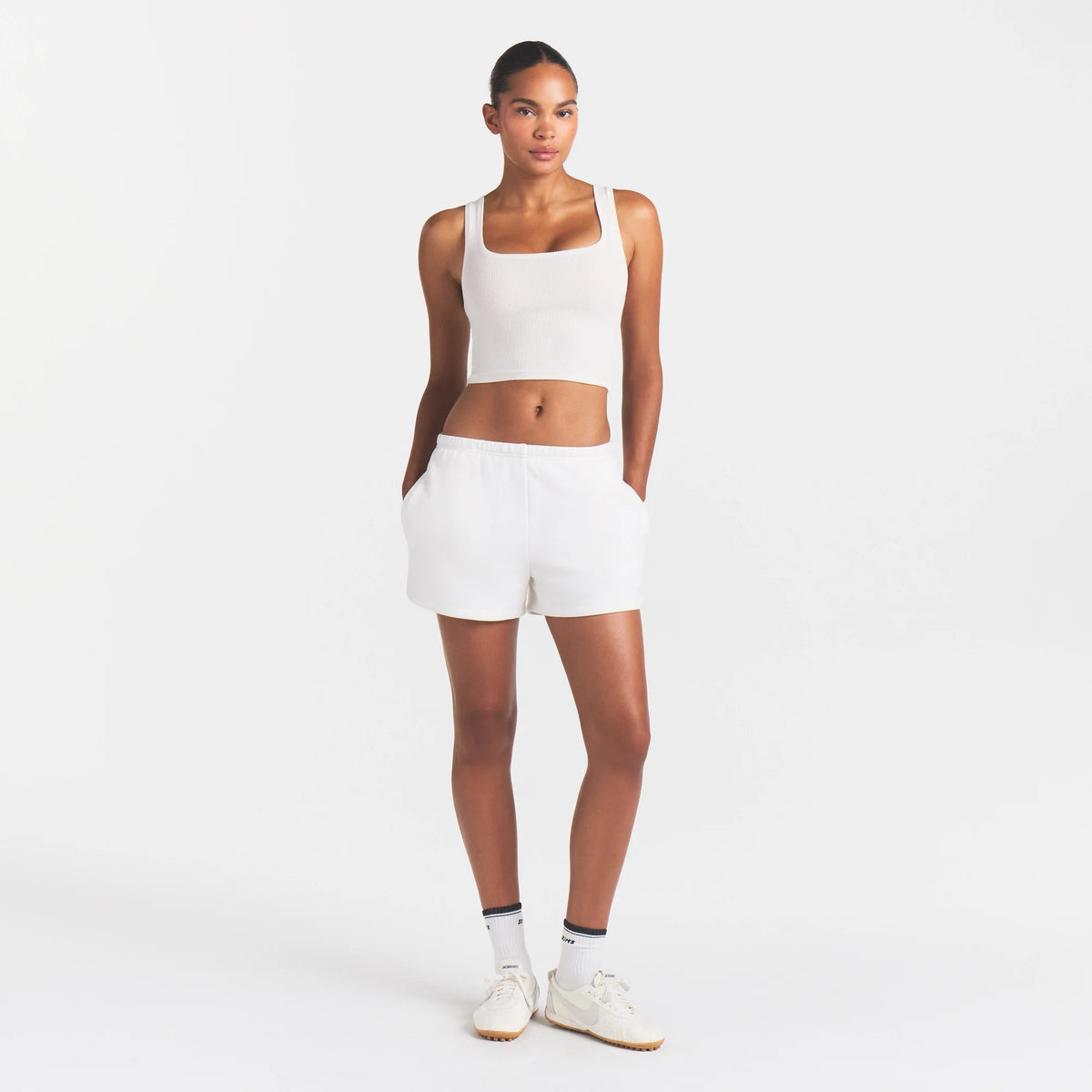 COTTON RIB TANK | MARBLE ON A MODEL FRONT VIEW @ | FOCUS: 0.0, 1.0, 0.9