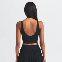 NikeSKIMS MATTE V-NECK BRA TOP | OBSIDIAN ON A MODEL BACK VIEW