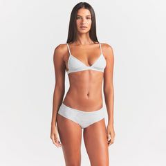 EVERYDAY COTTON TRIANGLE BRALETTE | LIGHT HEATHER GREY ON A MODEL FRONT VIEW @ | FOCUS: 0.0, 1.0, 0.9