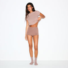 PERIOD PANTIES BOY SHORT | UMBER ON A MODEL FRONT VIEW @ | FOCUS: 0.0, 1.0, 0.9