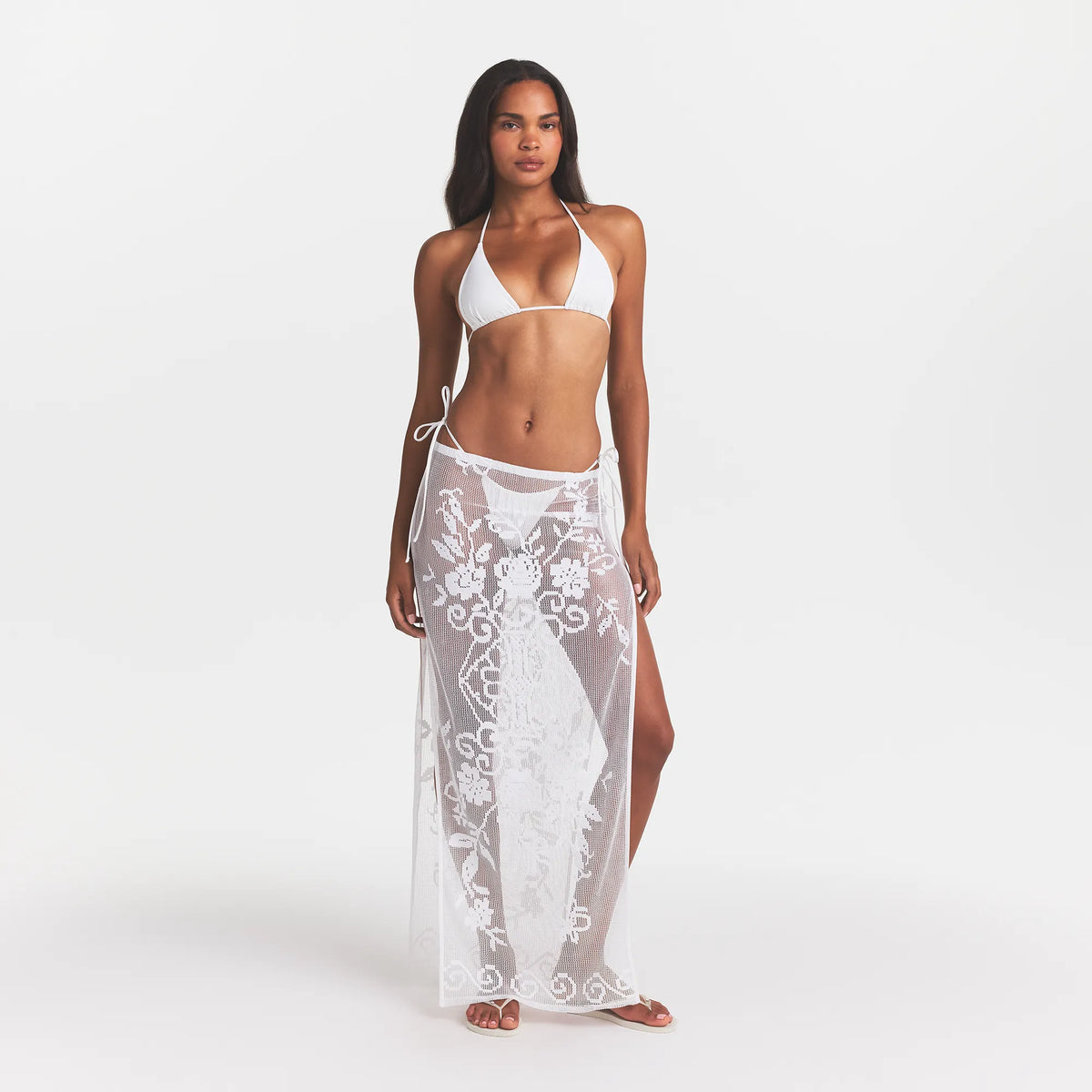 LACE COVER-UPS LONG SKIRT | SNOW ON A MODEL FRONT VIEW @ | FOCUS: 0.0, 1.0, 0.9