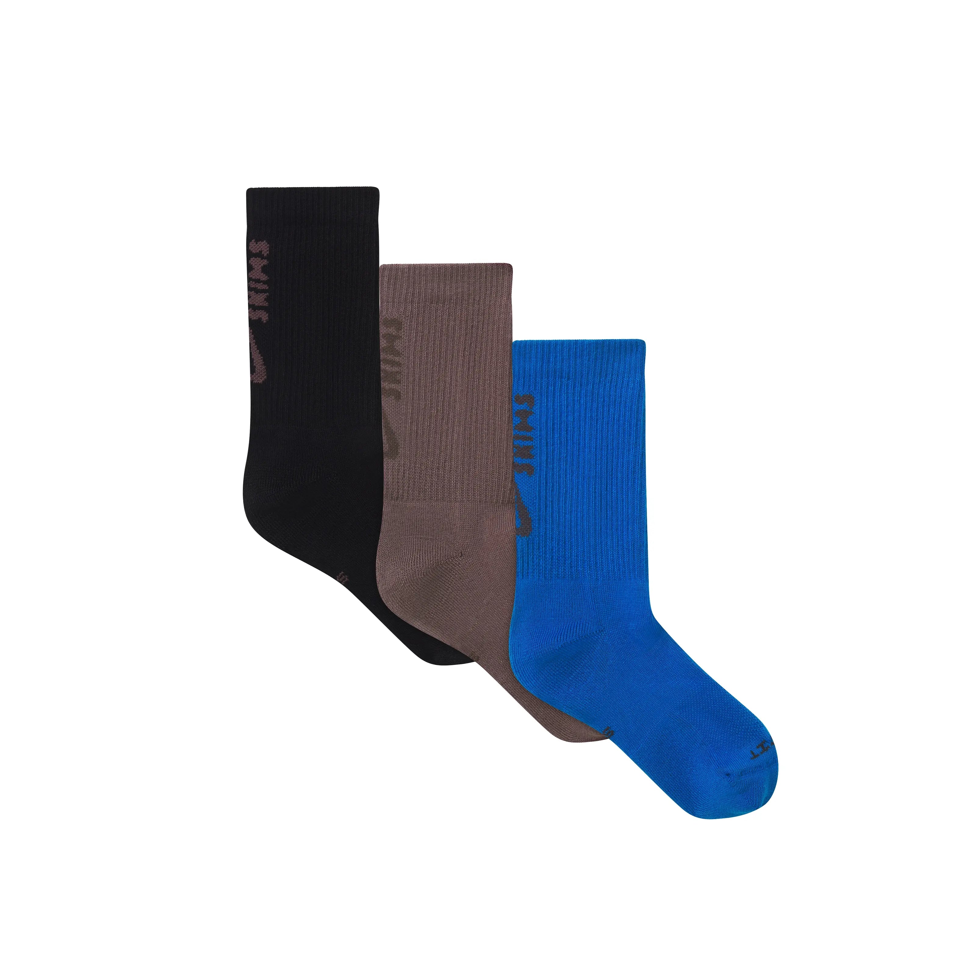 NikeSKIMS ACCESSORIES DRI-FIT? CREW SOCK 3-PACK | COBALT MULTI FLAT ON A WHITE BACKGROUND | FLT @ | FOCUS: 0.0, 1.0, 0.9