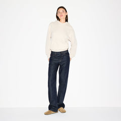 COTTON FLEECE CLASSIC HOODIE | OATMEAL HEATHER ON A MODEL FRONT VIEW @ | FOCUS: 0.0, 1.0, 0.9