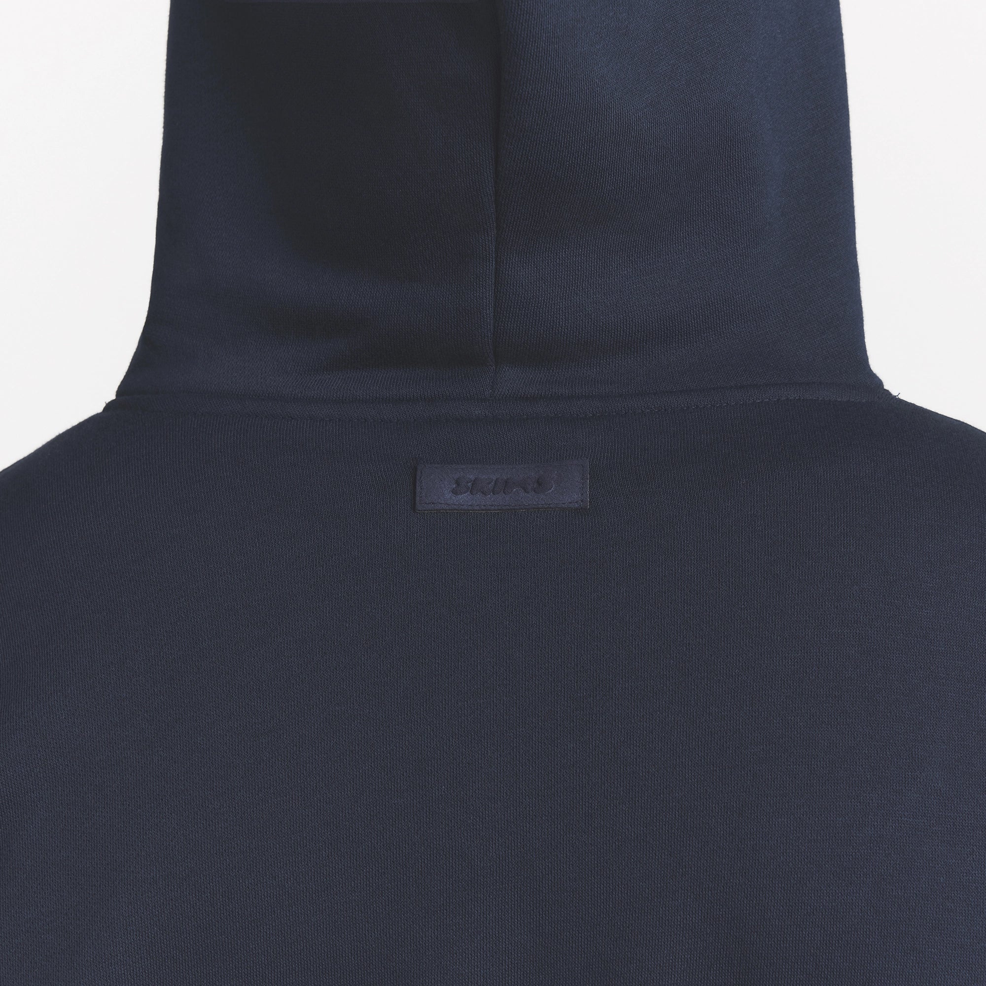 FLEECE LOUNGE MENS RELAXED HOODIE | NAVY ON A MODEL BACK VIEW @ | FOCUS: 0.0, 1.0, 0.9