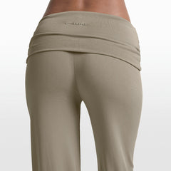 NikeSKIMS STRETCH KNIT FOLDOVER WIDE LEG PANT | DUNE ON A MODEL FRONT VIEW @ | FOCUS: 0.0, 1.0, 0.9