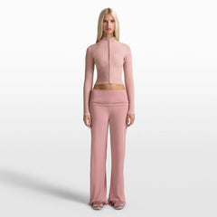 NikeSKIMS STRETCH KNIT FOLDOVER WIDE LEG PANT | HIMALAYAN ON A MODEL FRONT VIEW @ | FOCUS: 0.0, 1.0, 0.9