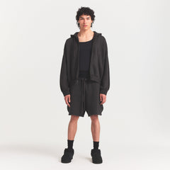 HEAVYWEIGHT FLEECE MENS CARGO SHORT | WASHED ONYX ON A MODEL FRONT VIEW @ | FOCUS: 0.0, 1.0, 0.9