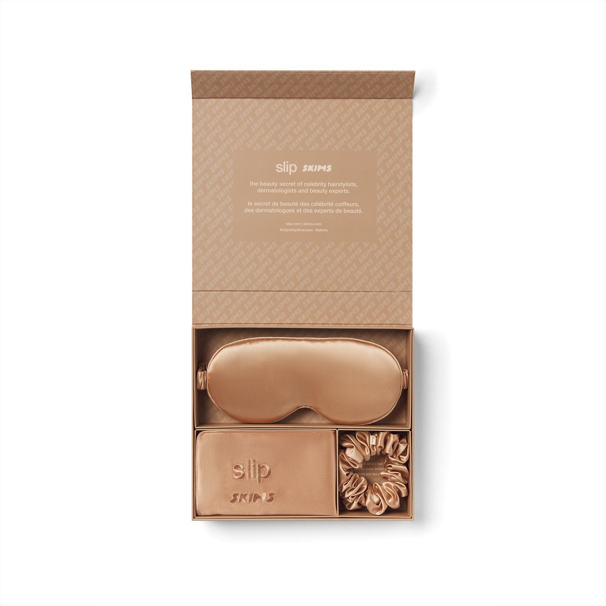 SLIP X SKIMS PURE SILK SIGNATURE GIFT SET | CLAY FLAT ON A WHITE BACKGROUND | FLT