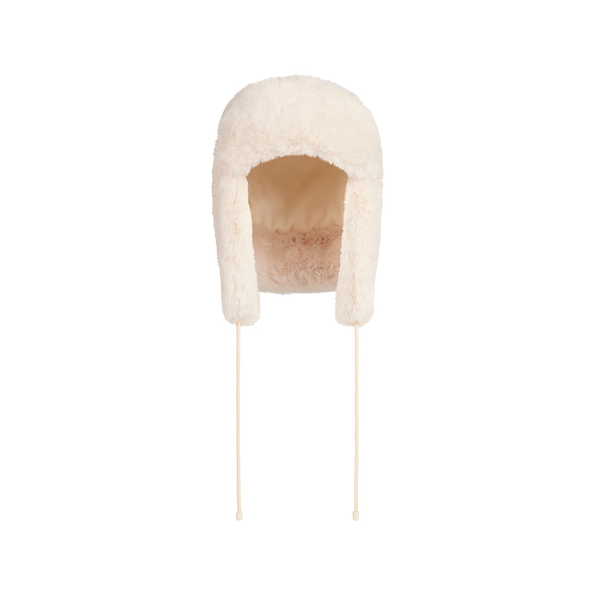 FAUX FUR TRAPPER HAT | EGRET FLAT ON A WHITE BACKGROUND | FLT