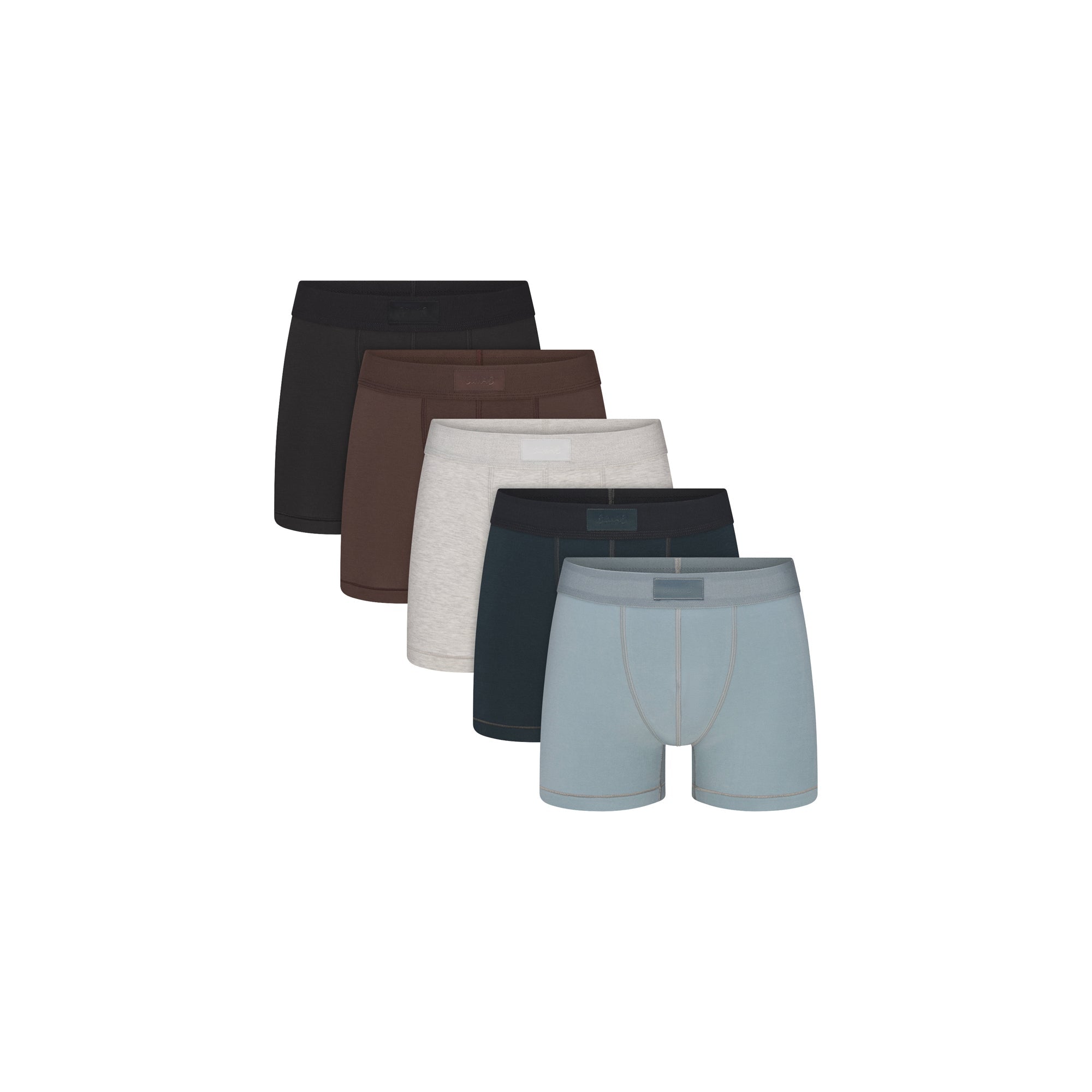 SKIMS COTTON MENS 3" BOXER BRIEF 5-PACK | VERDANT SKY MULTI FLAT ON A WHITE BACKGROUND | FLT @ | FOCUS: 0.0, 1.0, 0.9