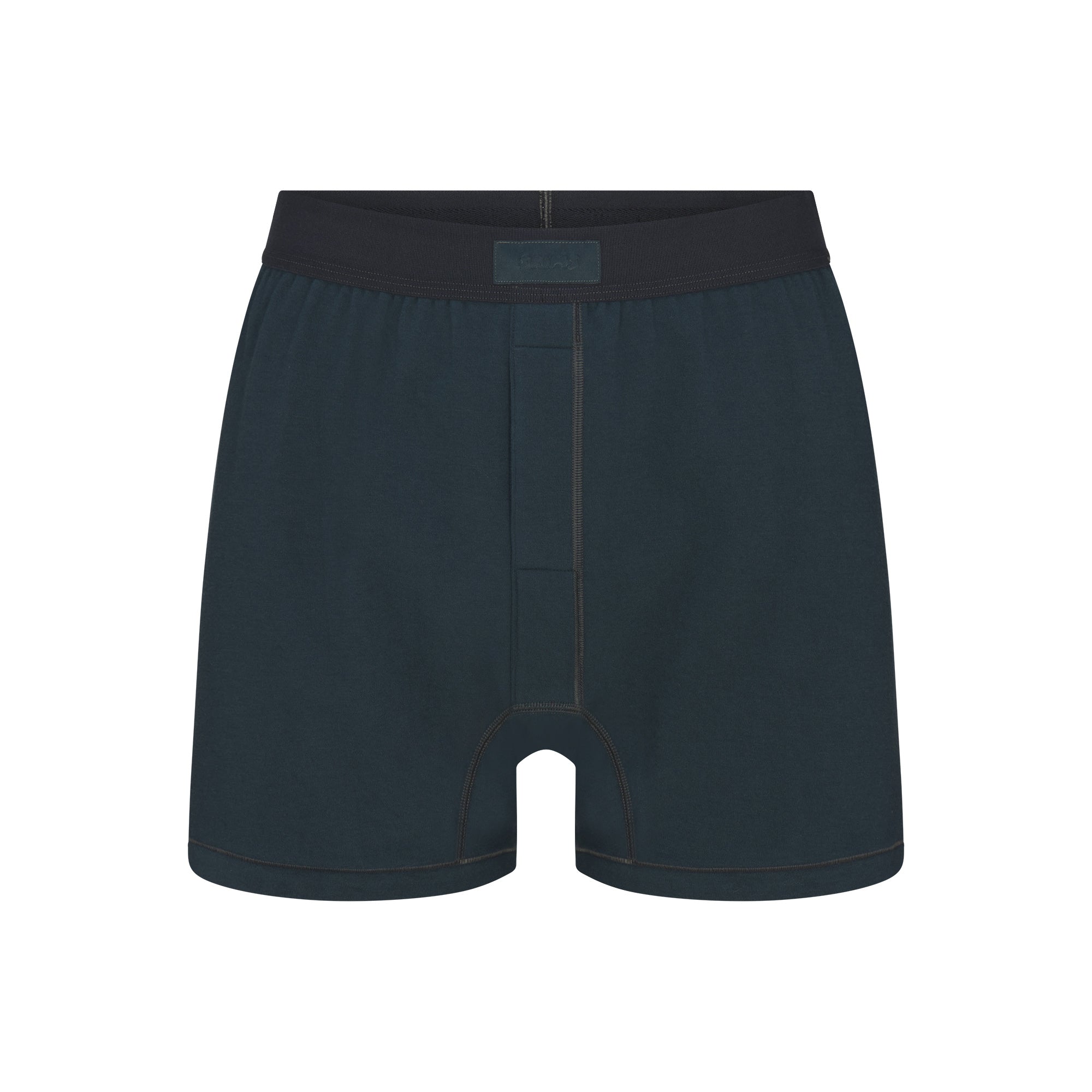 SKIMS COTTON MENS KNIT BOXER | VERDANT FLAT ON A WHITE BACKGROUND | FLT