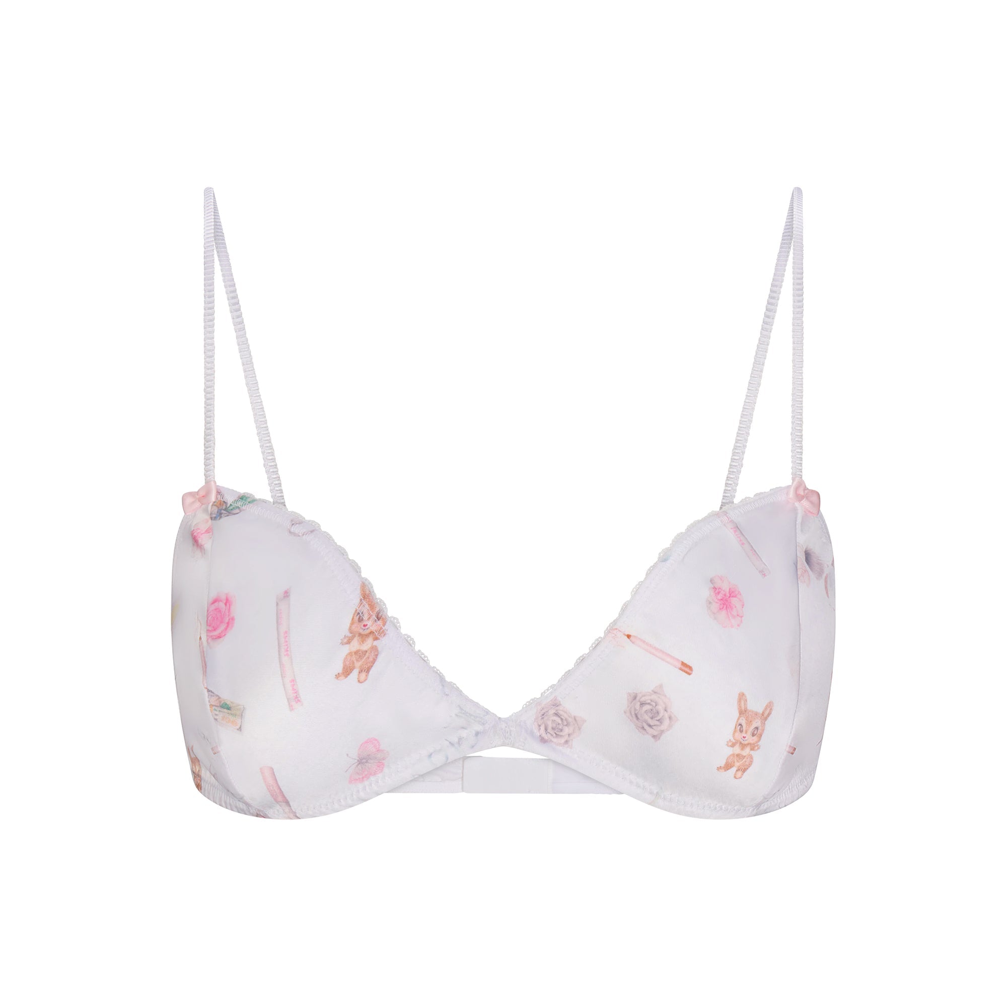 LIGHTWEIGHT SATIN TRIANGLE BRALETTE  | SNOW ESSENTIALS BAG FLAT ON A WHITE BACKGROUND | FLT