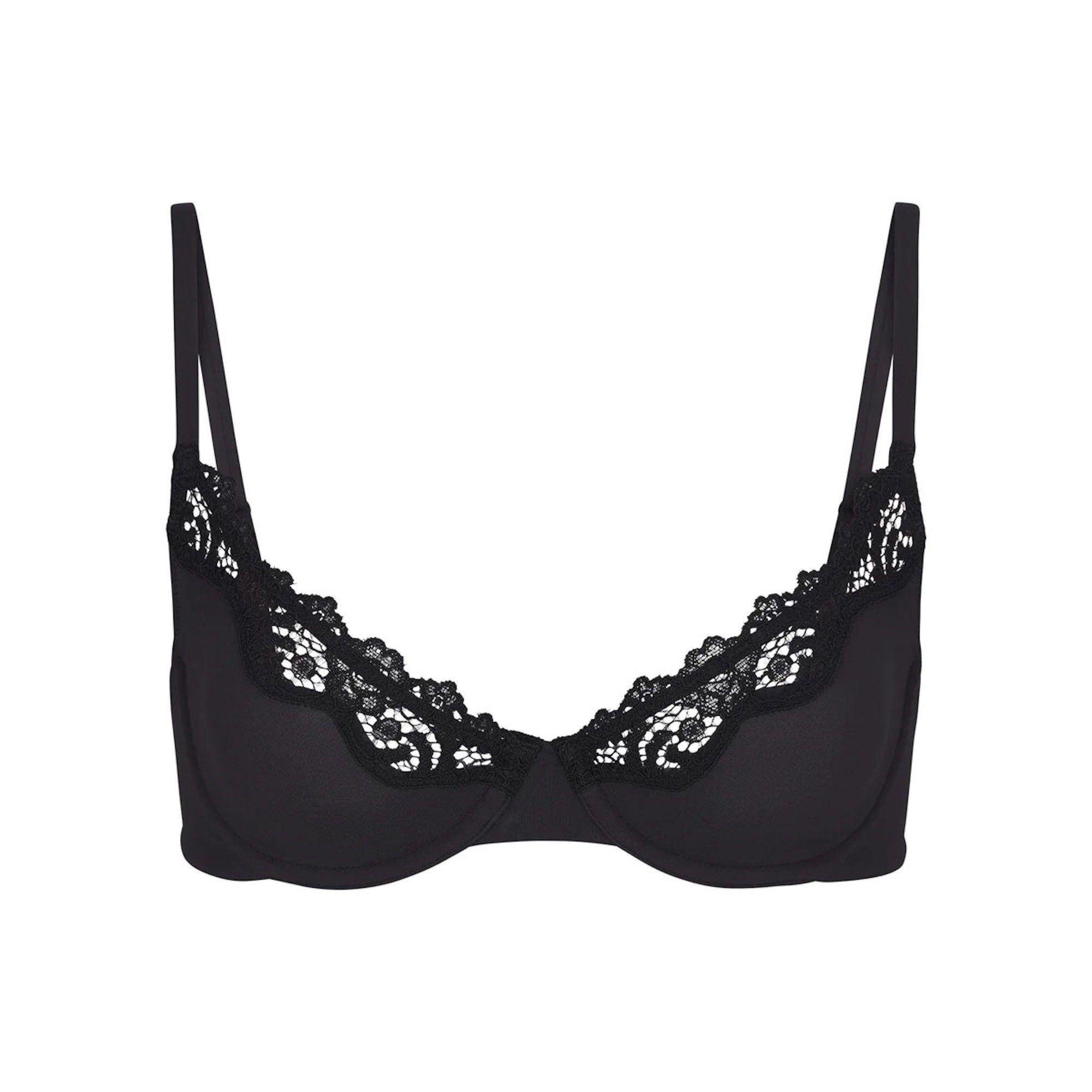 FITS EVERYBODY LACE UNLINED SCOOP BRA | ONYX (SCOOP BRAS) LAYS FLAT ON A WHITE BACKGROUND | FLT