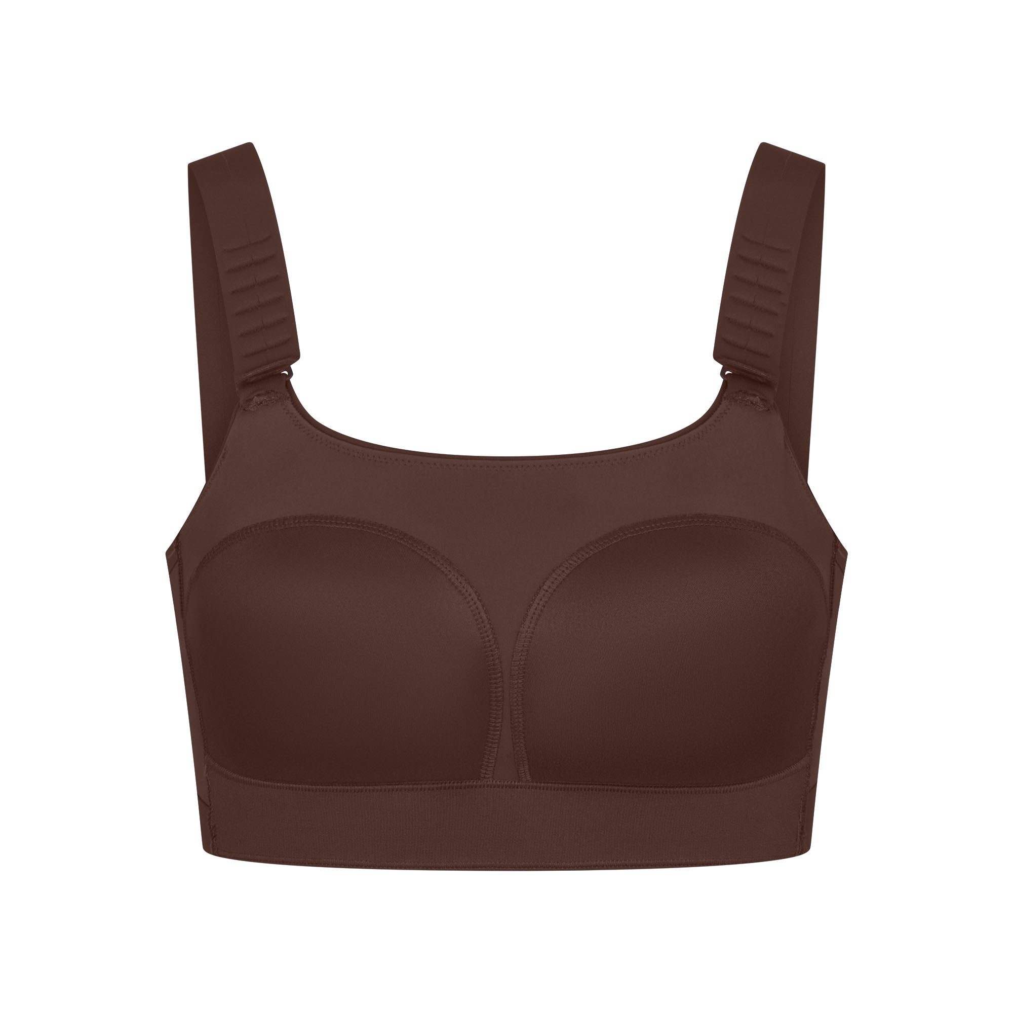 NikeSKIMS MATTE WIDE STRAP BRA | DARK SEPIA FLAT ON A WHITE BACKGROUND | FLT
