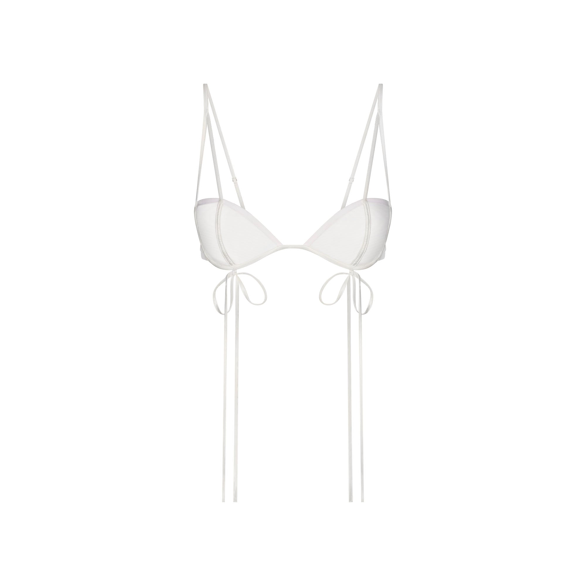 ULTRA FINE MESH BOW BRA | IVORY LAYS FLAT ON A WHITE BACKGROUND | FLT