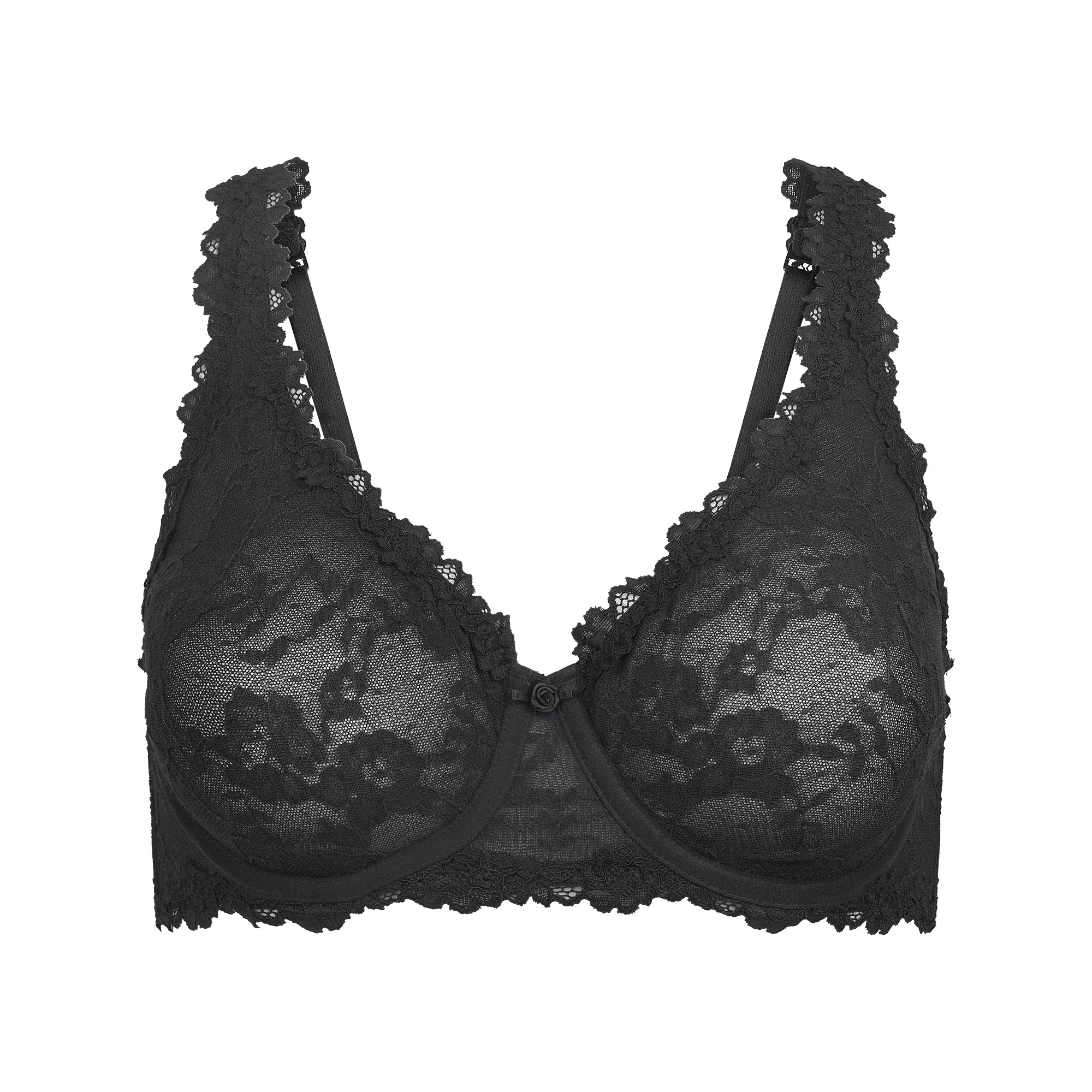 STRETCH LACE UNLINED FULL COVERAGE BRA | SOOT FLAT ON A WHITE BACKGROUND | FLT