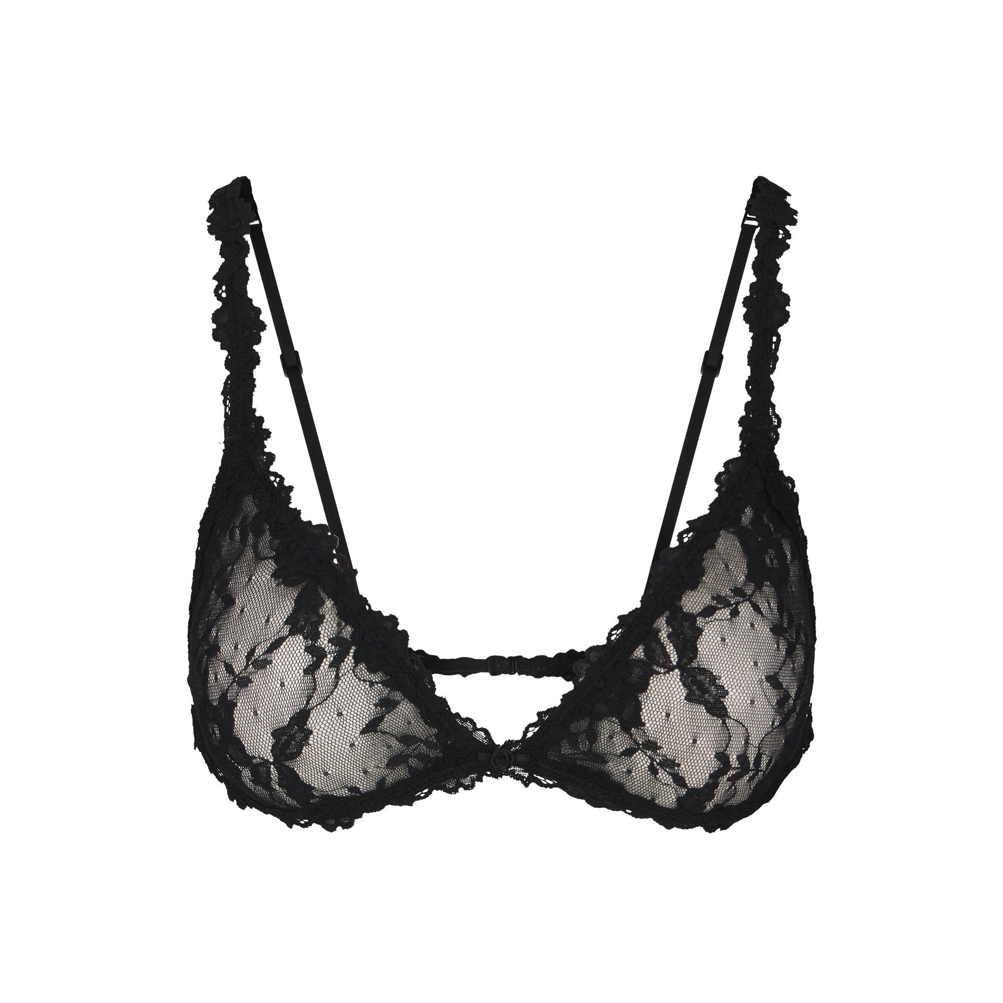 STRETCH LACE TRIANGLE BRALETTE | SOOT FLAT ON A WHITE BACKGROUND | FLT