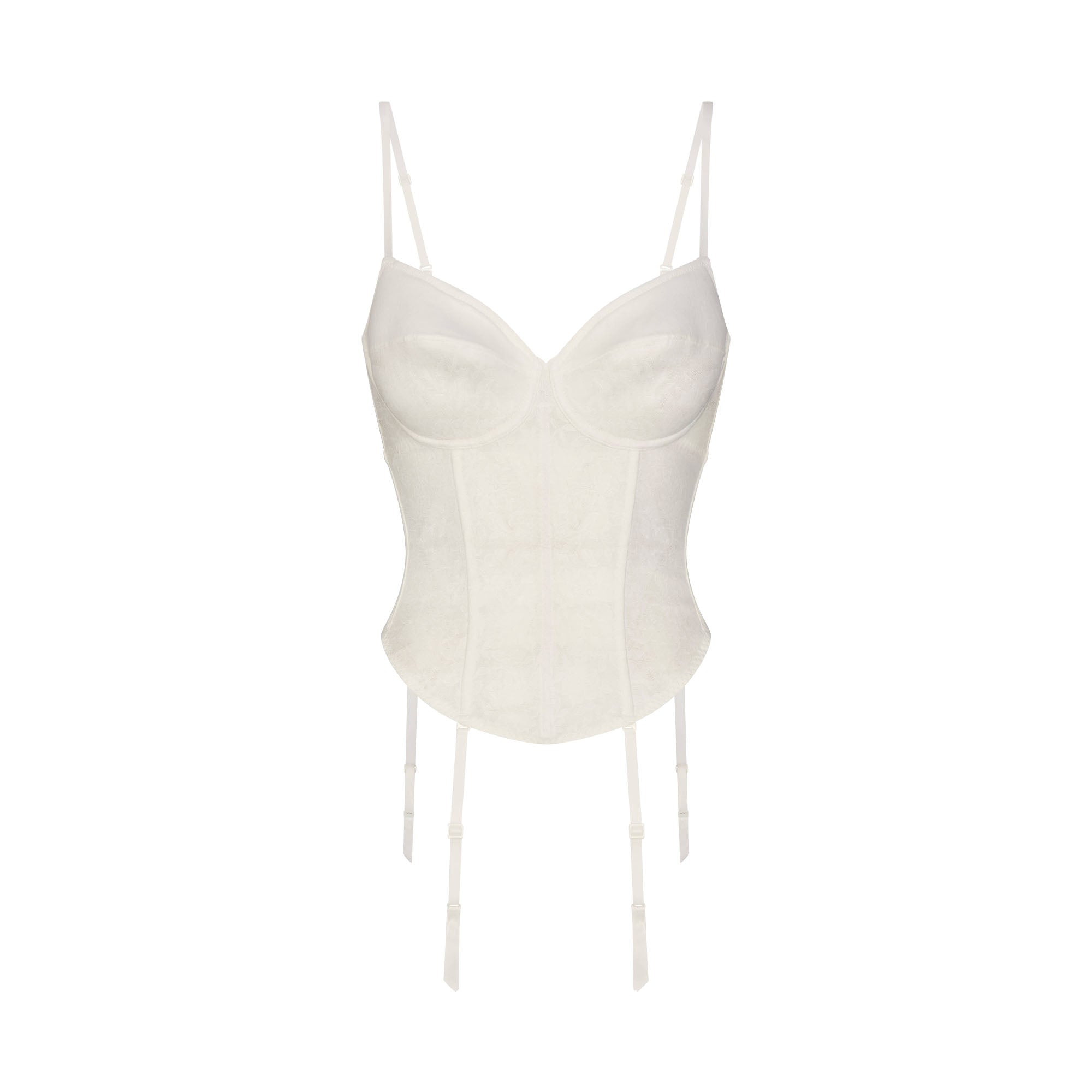 LACE SHAPEWEAR CORSET | IVORY FLAT ON A WHITE BACKGROUND | FLT