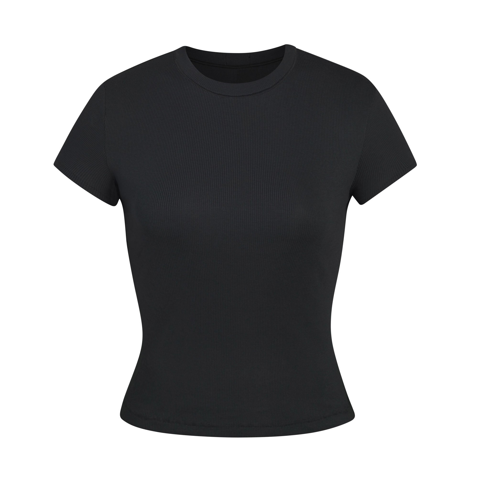 COTTON RIB T-SHIRT | SOOT (T-SHIRTS, TOPS) LAYS FLAT ON A WHITE BACKGROUND | FLT