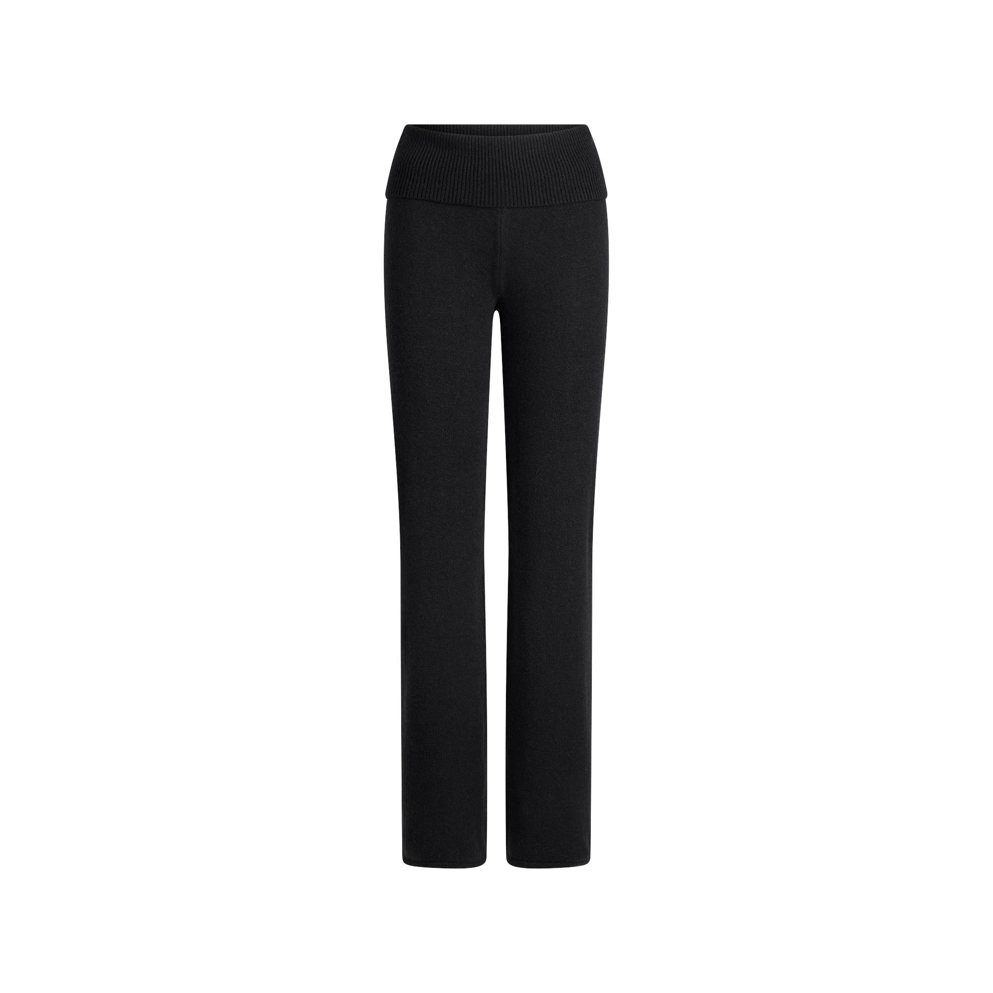 WOOL CASHMERE FOLDOVER PANT | ONYX FLAT ON A WHITE BACKGROUND | FLT