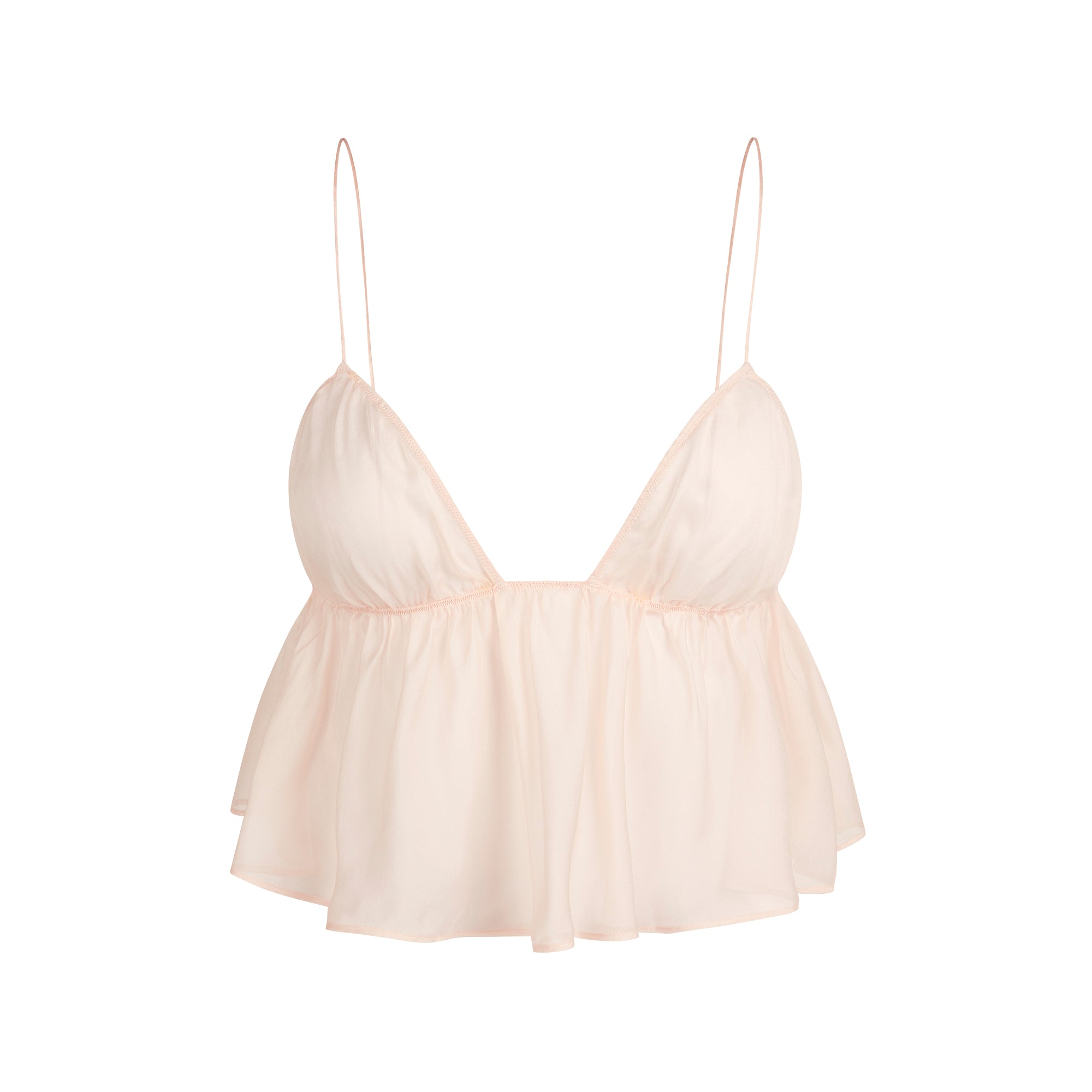 SKIMS ROMANCE BABYDOLL AND GARTER HIPSTER SET | PRIMROSE FLAT ON A WHITE BACKGROUND | FLT