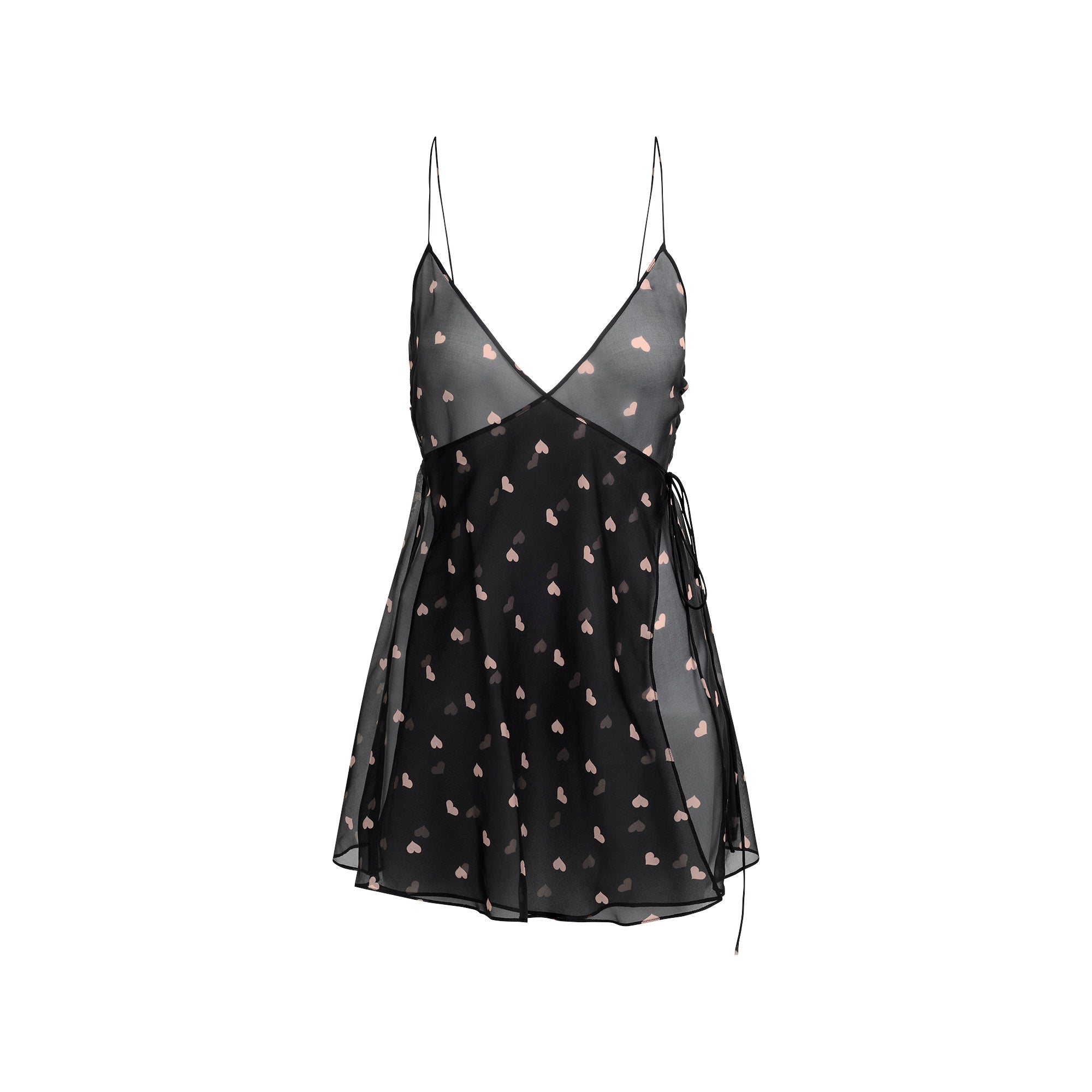 SKIMS ROMANCE MINI SLIP DRESS | OBSIDIAN SPACED HEARTS FLAT ON A WHITE BACKGROUND | FLT