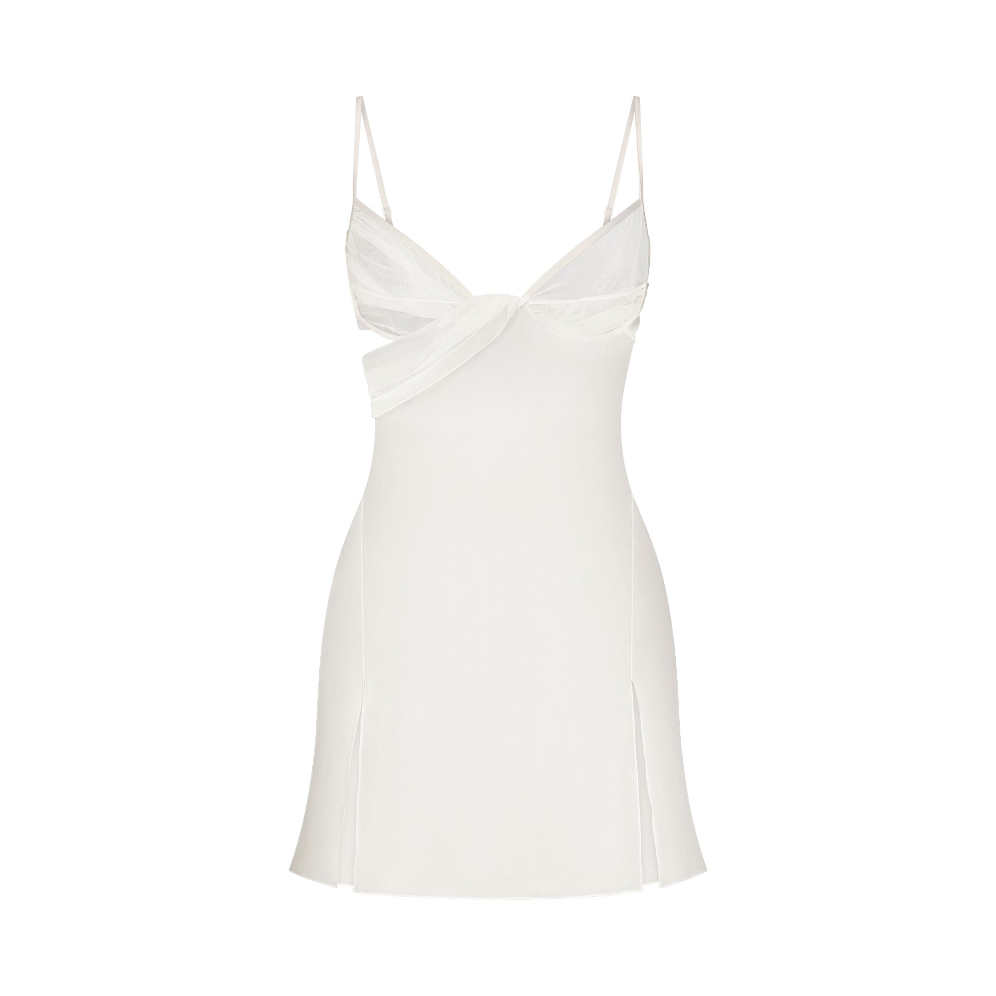 SKIMS ROMANCE DRAPED MINI SLIP DRESS | IVORY LAYS FLAT ON A WHITE BACKGROUND | FLT