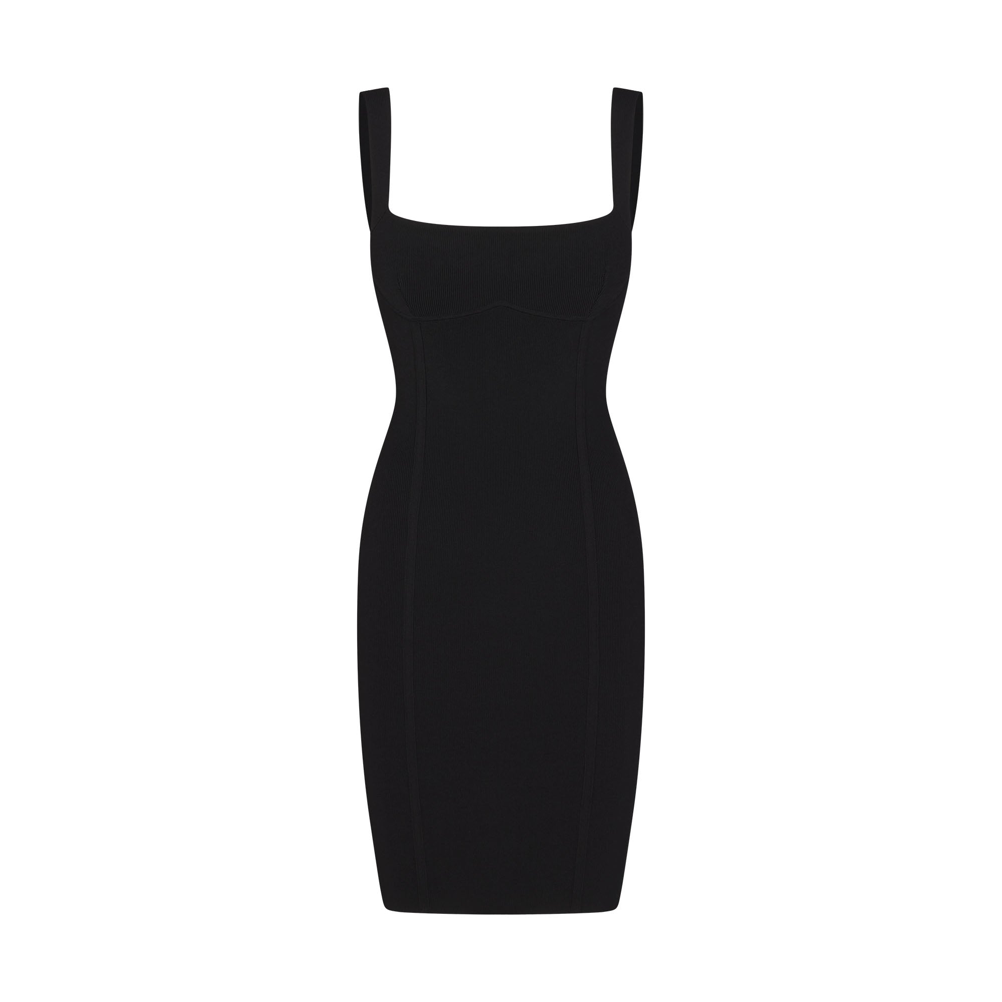 REFINED KNIT MIDI DRESS | OBSIDIAN FLAT ON A WHITE BACKGROUND | FLT