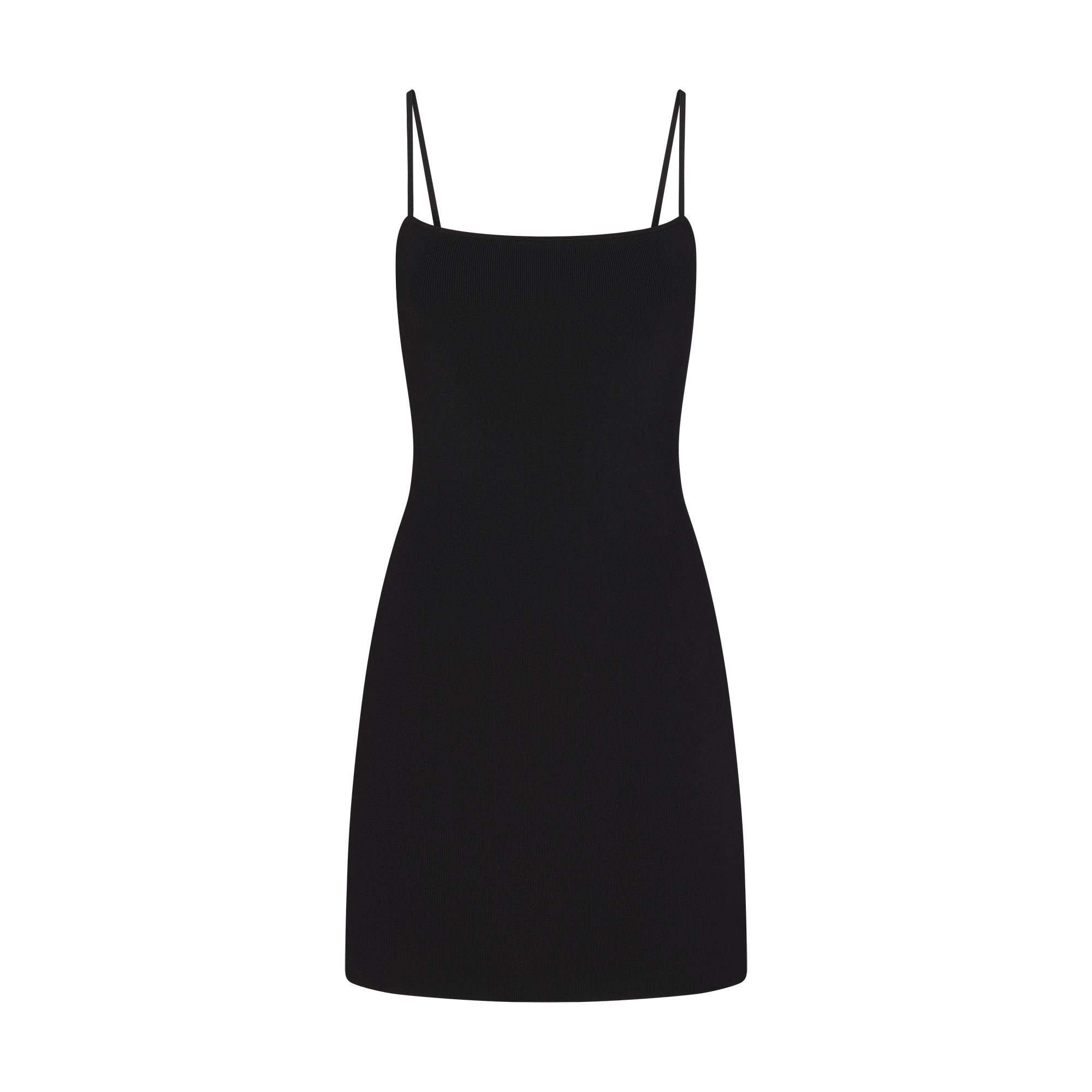REFINED KNIT MINI DRESS | OBSIDIAN FLAT ON A WHITE BACKGROUND | FLT