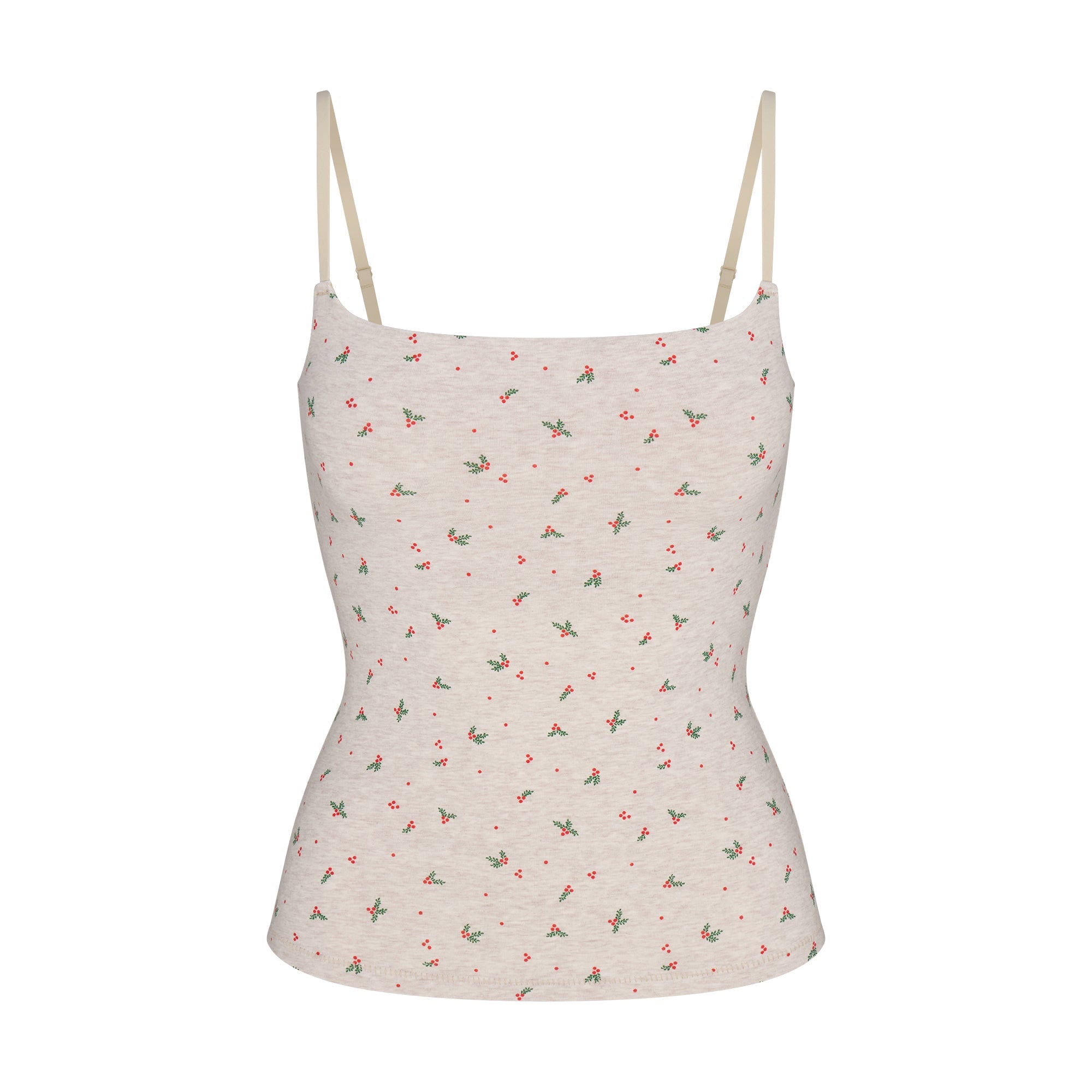 COTTON JERSEY CAMI | OATMEAL HEATHER HOLLY PRINT FLAT ON A WHITE BACKGROUND | FLT