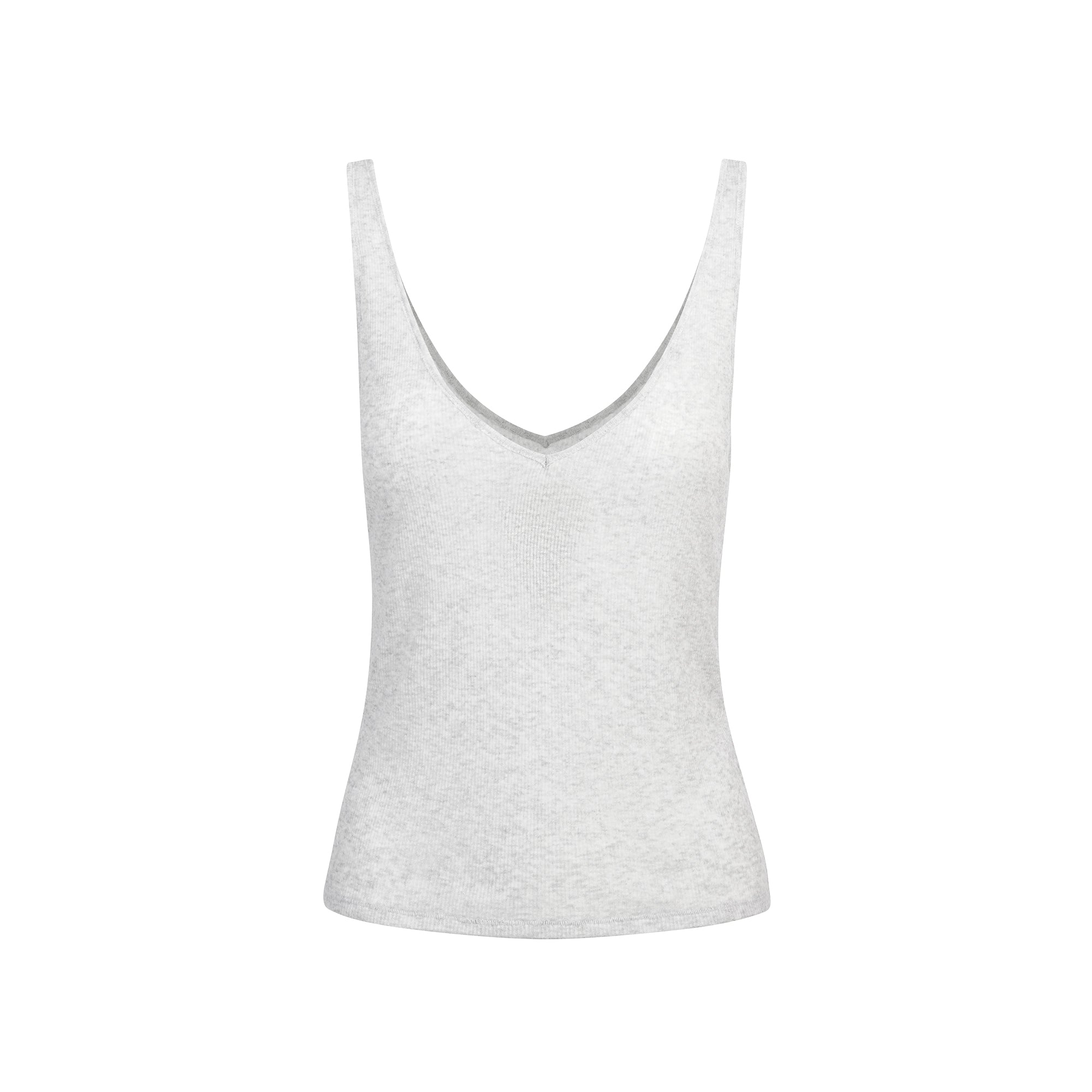 SHEER COTTON V NECK TANK | LIGHT HEATHER GREY FLAT ON A WHITE BACKGROUND | FLT