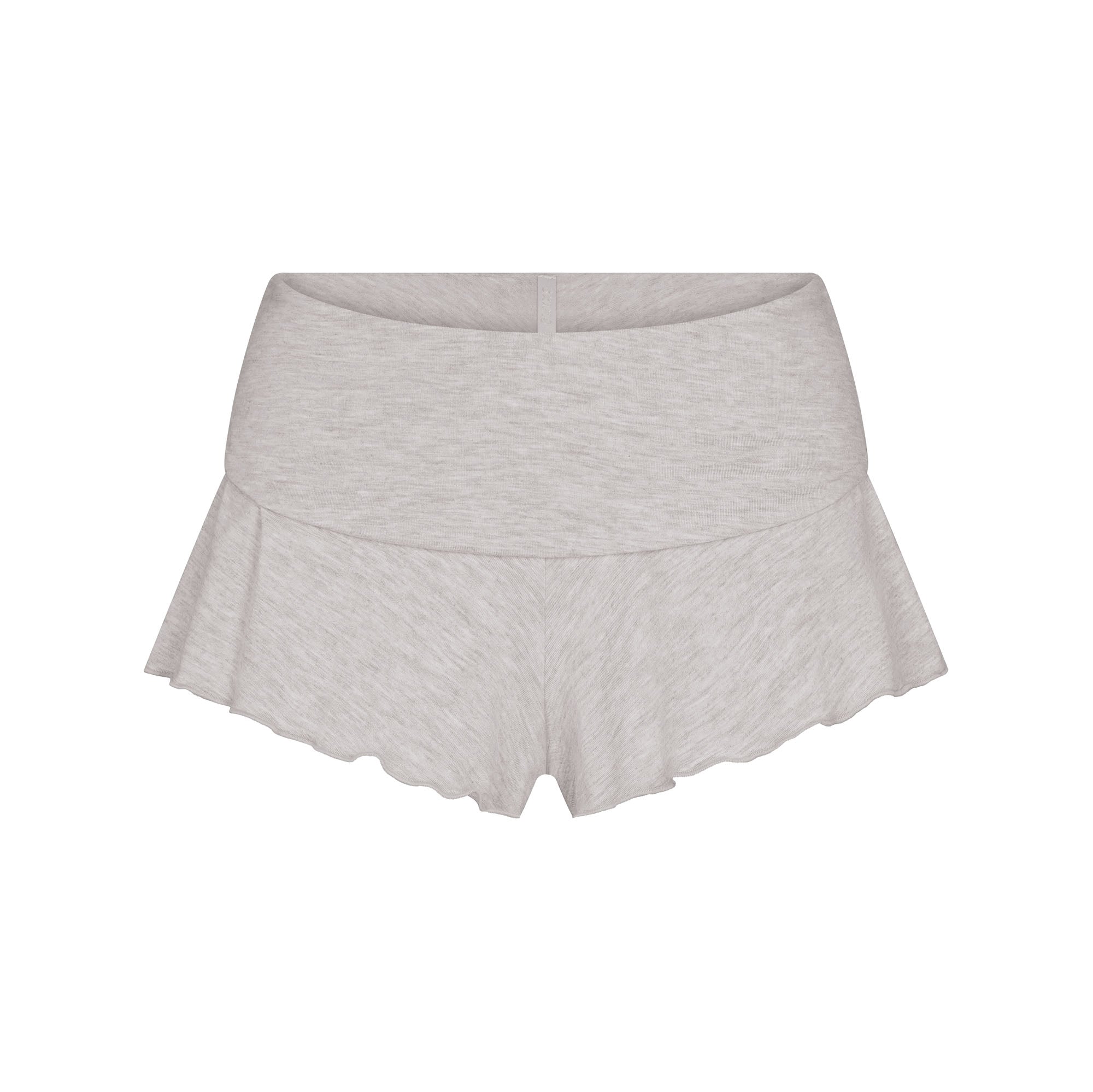 SKIMS SLEEP HENLEY AND FOLDOVER SHORT SET | LIGHT HEATHER GREY FLAT ON A WHITE BACKGROUND | FLT