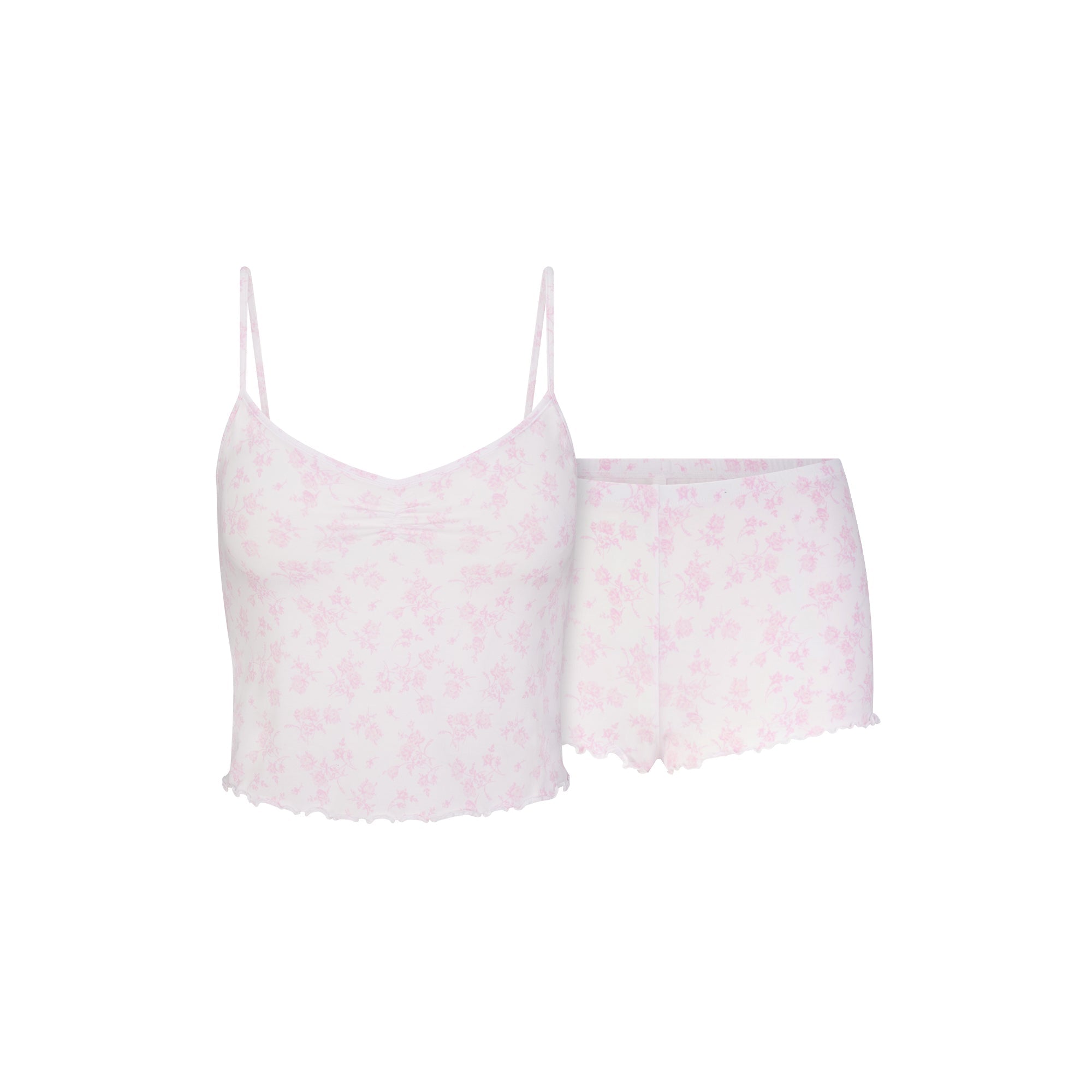 SKIMS SLEEP CAMI SET | SNOW DELICATE FLORAL PRINT FLAT ON A WHITE BACKGROUND | FLT