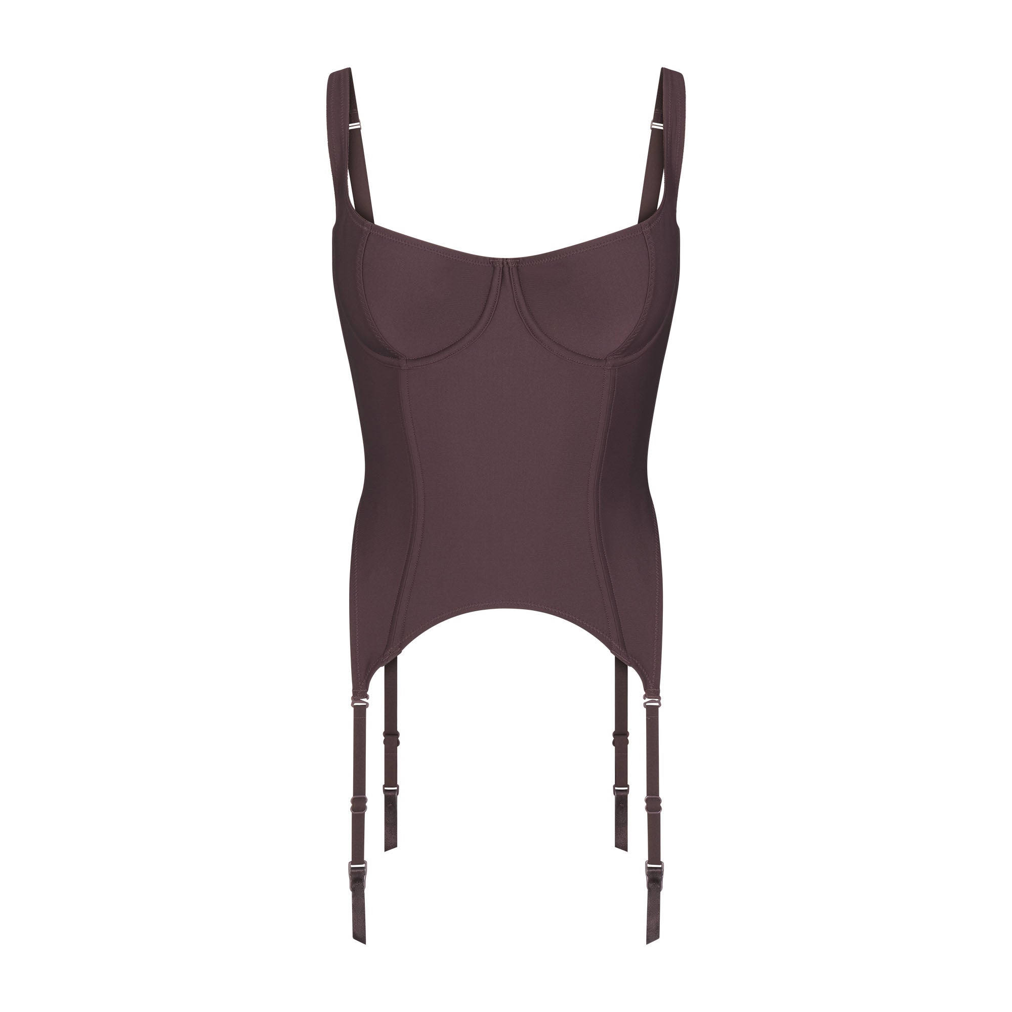 SKIMS BODY CORSET | RAISIN FLAT ON A WHITE BACKGROUND | FLT