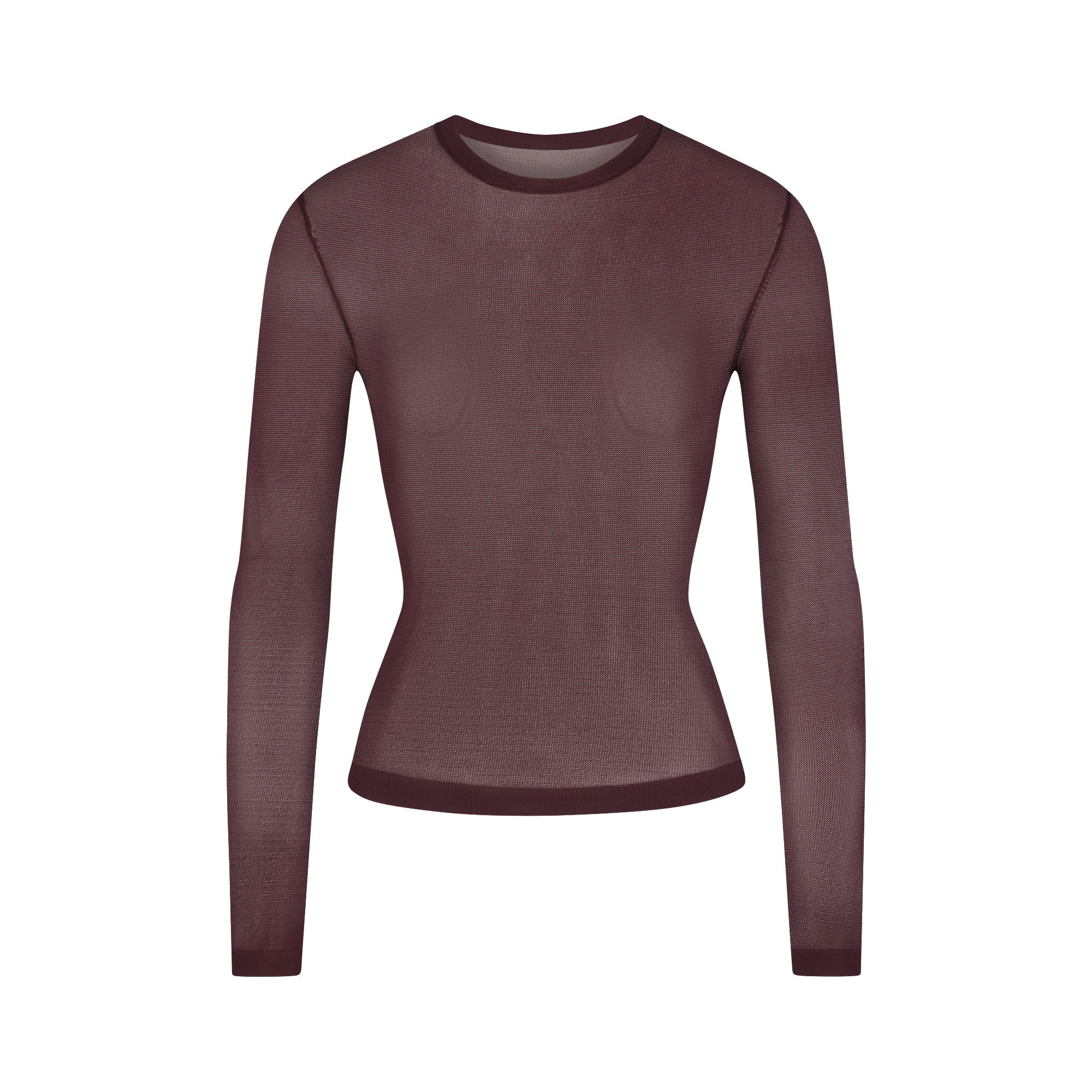 SLINKY KNIT CREW NECK LONG SLEEVE TOP | CURRANT FLAT ON A WHITE BACKGROUND | FLT