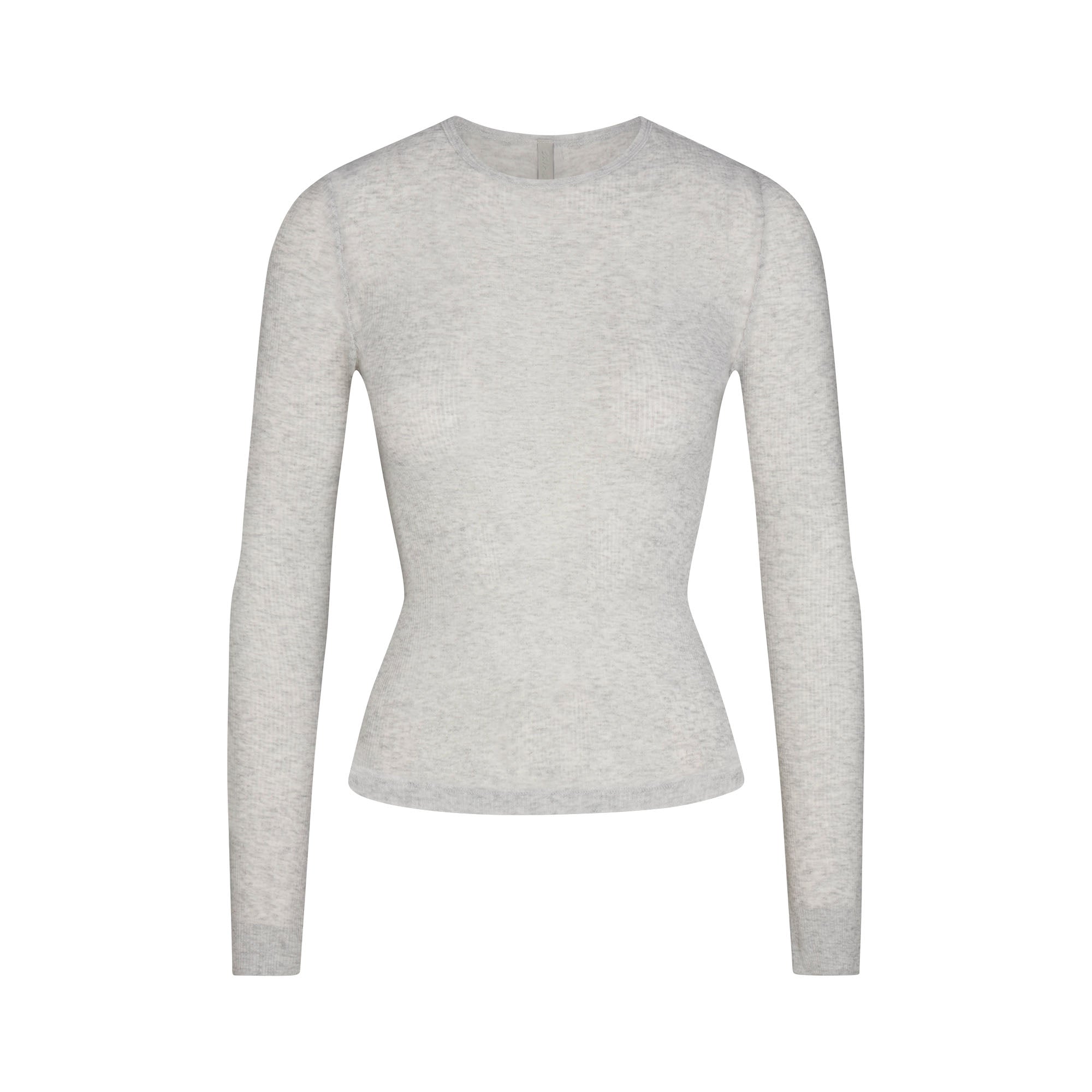 SHEER RIB LONG SLEEVE TOP | LIGHT HEATHER GREY FLAT ON A WHITE BACKGROUND | FLT