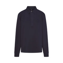 BOYFRIEND FLEECE OVERSIZED POLO  | BLUE BLACK & LAYS FLAT ON A WHITE BACKGROUND | FLT