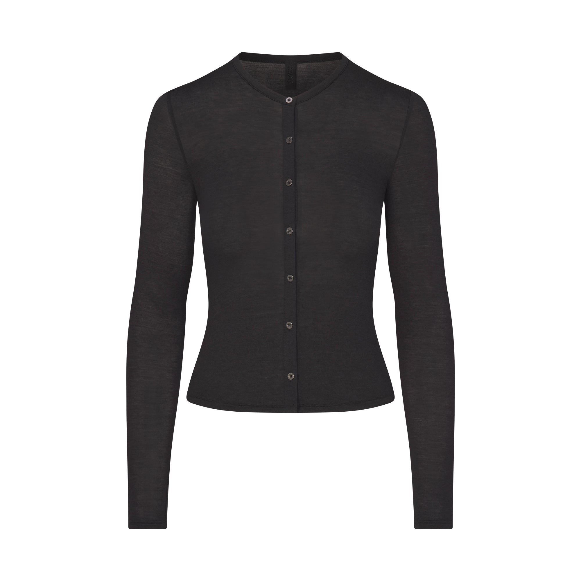 SHEER MODAL CARDIGAN | ONYX FLAT ON A WHITE BACKGROUND | FLT