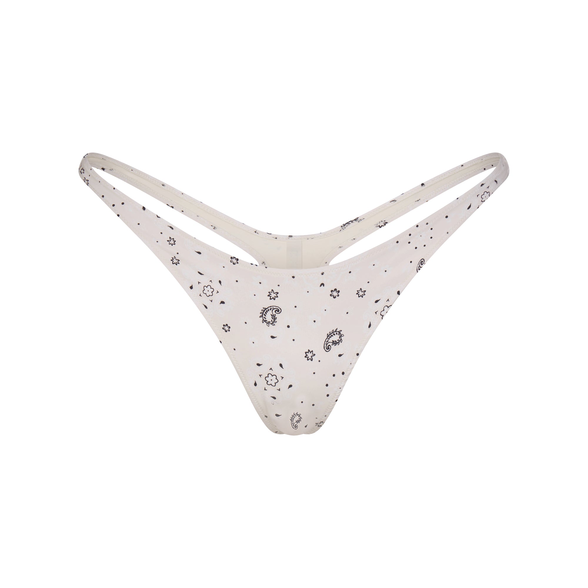 SIGNATURE SWIM THONG BIKINI BOTTOM | ECRU BANDANA PRINT FLAT ON A WHITE BACKGROUND | FLT