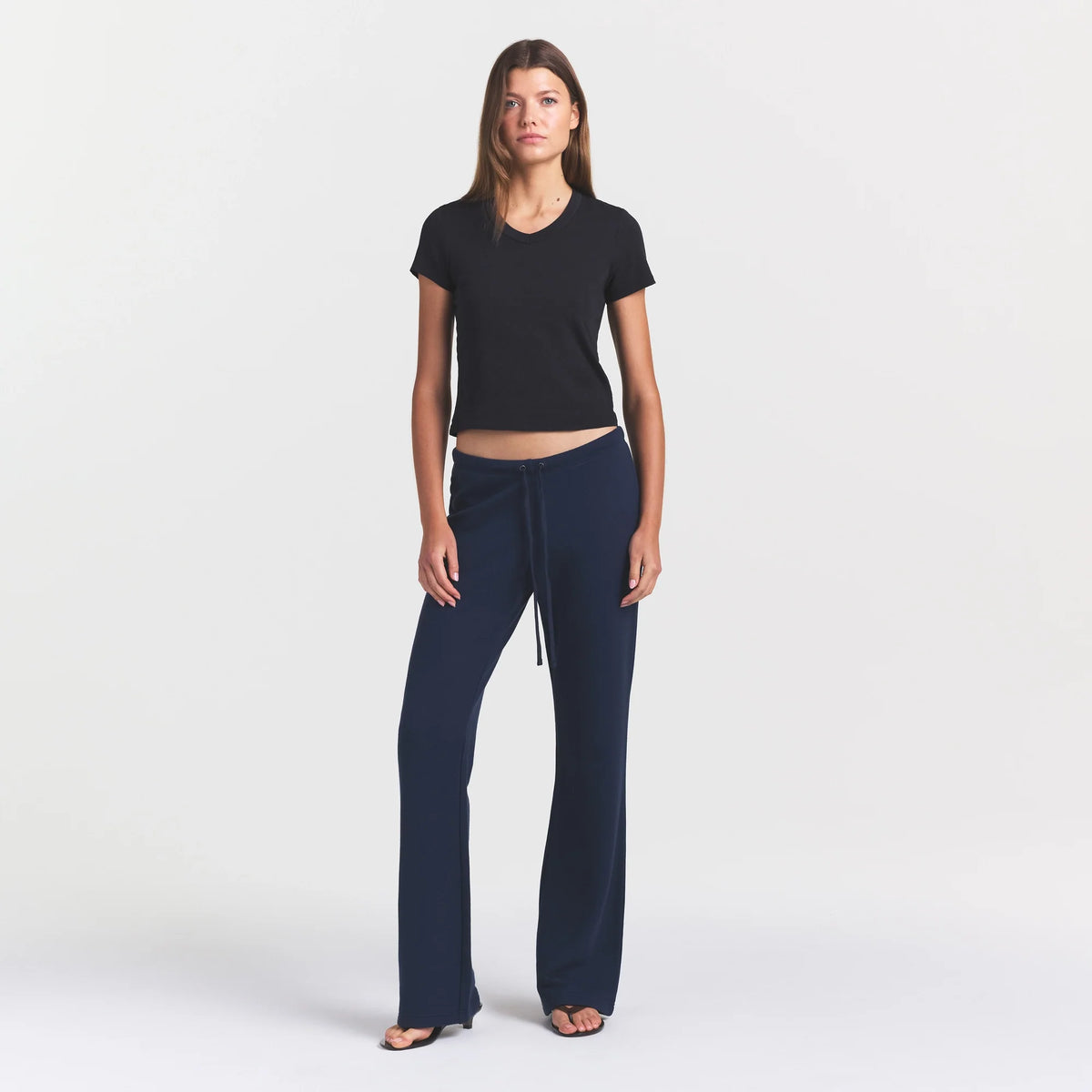WORN IN JERSEY BABY V NECK TEE | WASHED ONYX ON A MODEL FRONT VIEW @ | FOCUS: 0.0, 1.0, 0.9