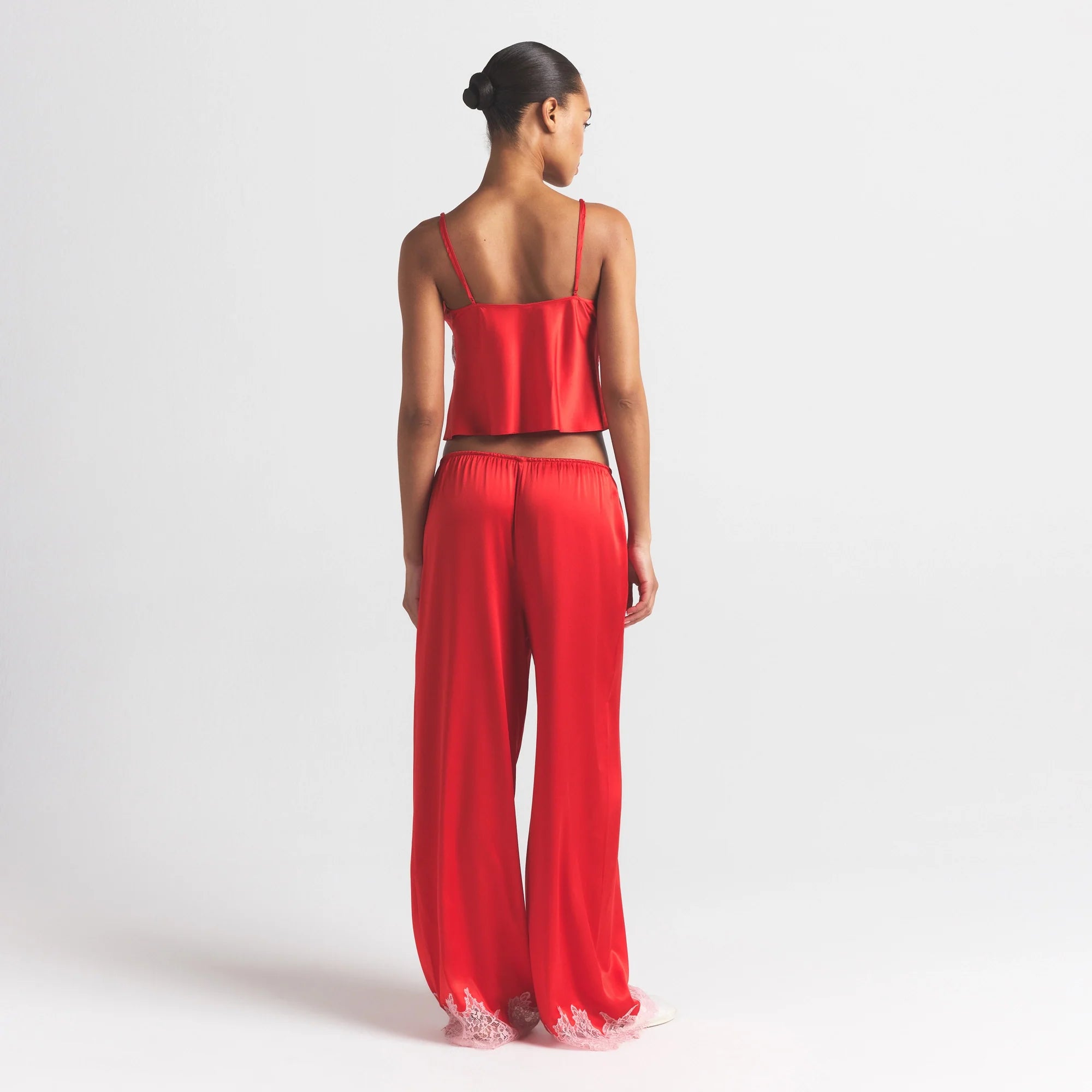 SILK LACE CAMI | RUBY CONTRAST ON A MODEL FRONT VIEW @ | FOCUS: 0.0, 1.0, 0.9
