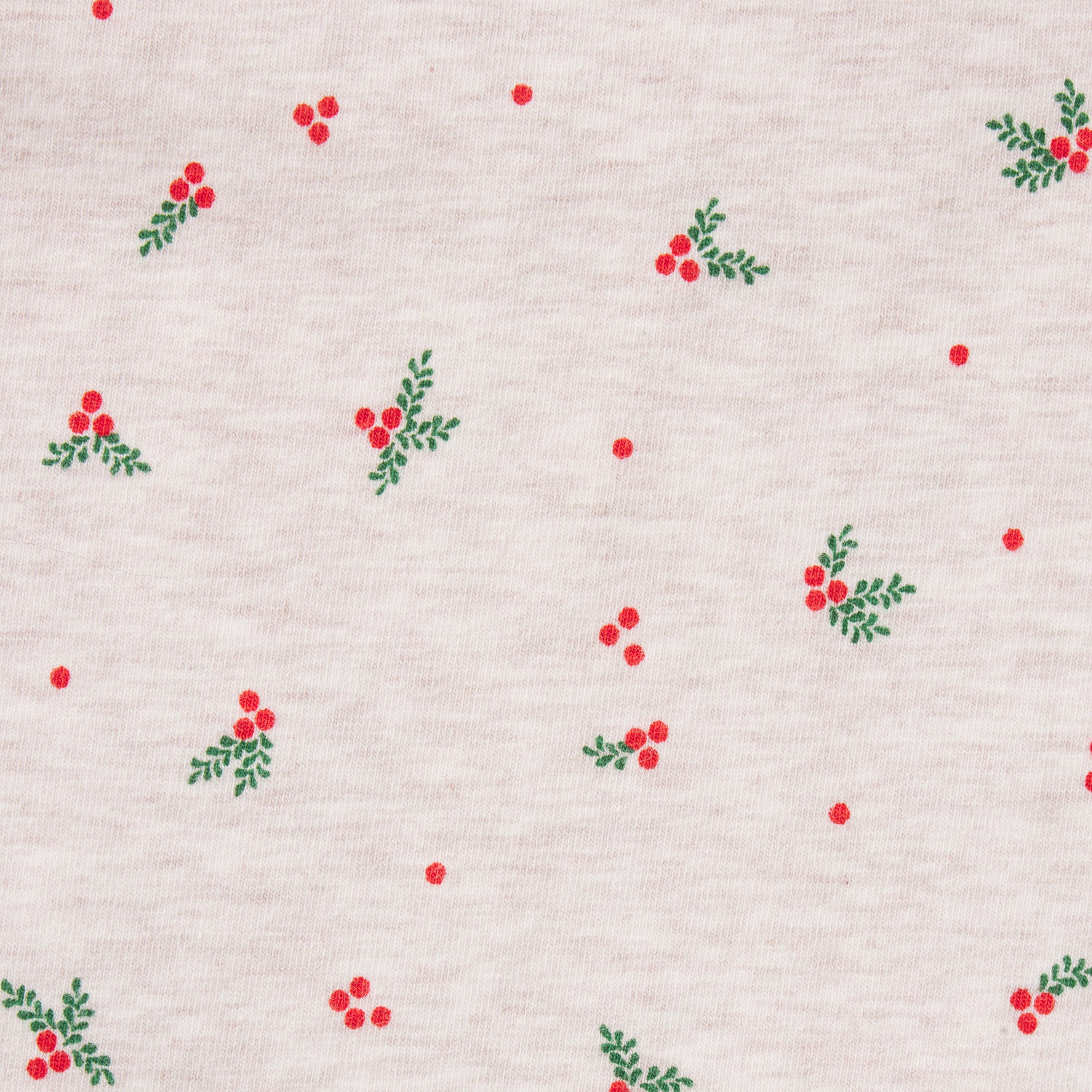 COTTON JERSEY LONG SLEEVE T-SHIRT | OATMEAL HEATHER HOLLY PRINT ADDITIONAL FABRIC DETAILS | about this fabric