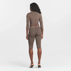 REFINED KNIT CROPPED CARDIGAN | AMETHYST ON A MODEL FRONT VIEW @ | FOCUS: 0.0, 1.0, 0.9