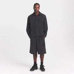 WOVEN MENS RELAXED SHIRT | ONYX ON A MODEL FRONT VIEW @ | FOCUS: 0.0, 1.0, 0.9