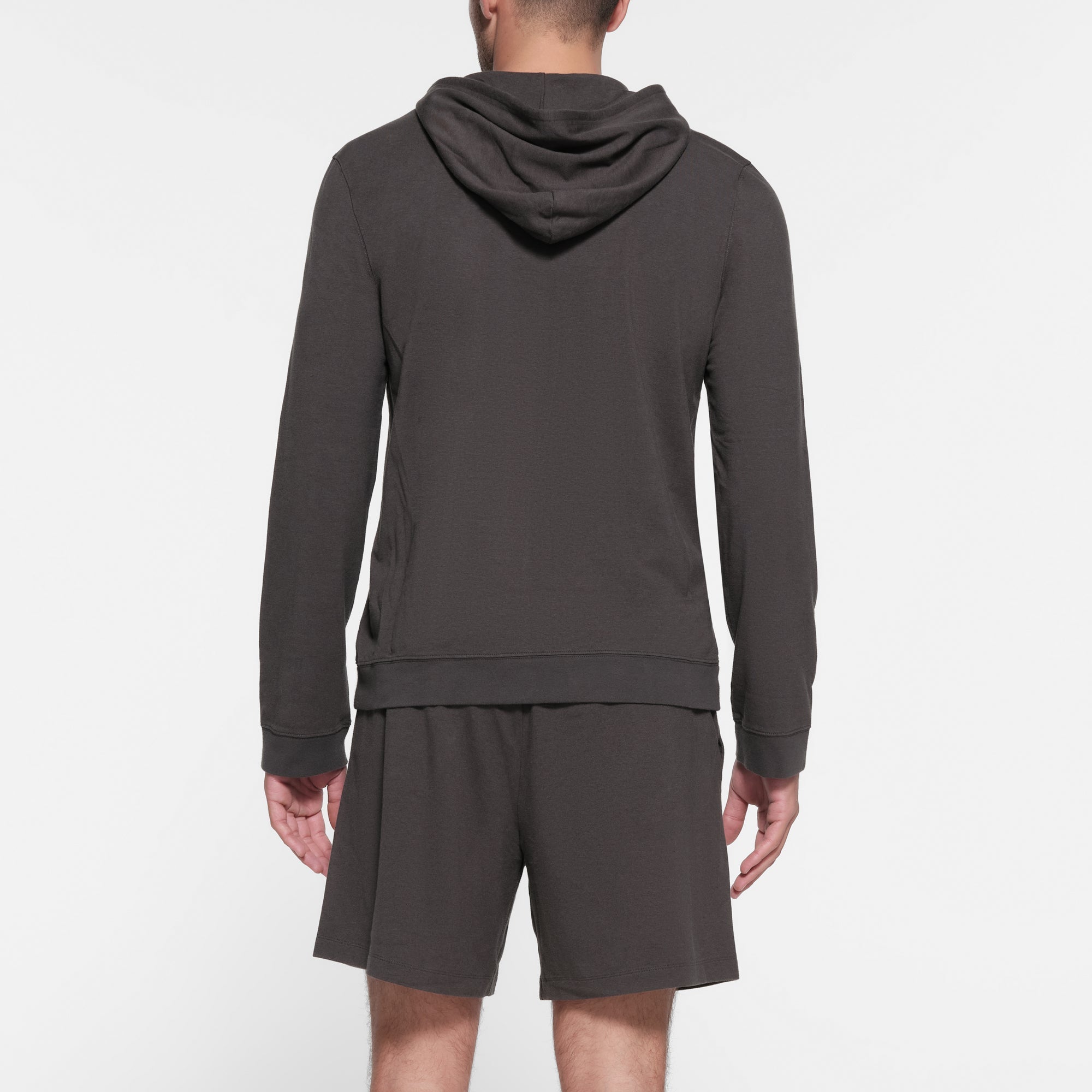 JERSEY LOUNGE MENS HOODIE | ASH ON A MODEL BACK VIEW