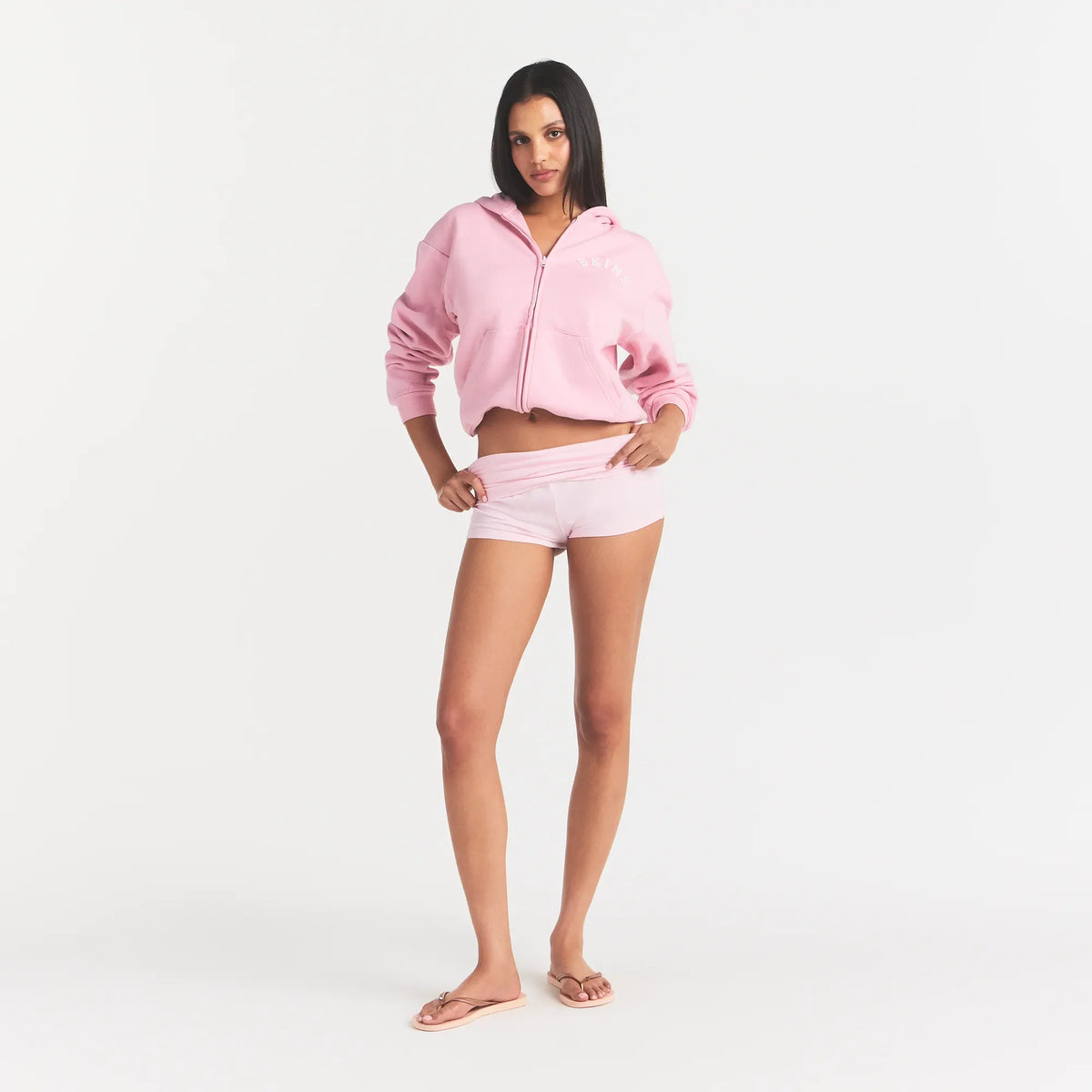 COTTON FLEECE LOGO CLASSIC ZIP UP HOODIE | HALITE WITH SNOW LOGO ON A MODEL FRONT VIEW @ | FOCUS: 0.0, 1.0, 0.9