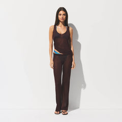 SLINKY KNIT SCOOP LONG TANK | CURRANT ON A MODEL FRONT VIEW @ | FOCUS: 0.0, 1.0, 0.9