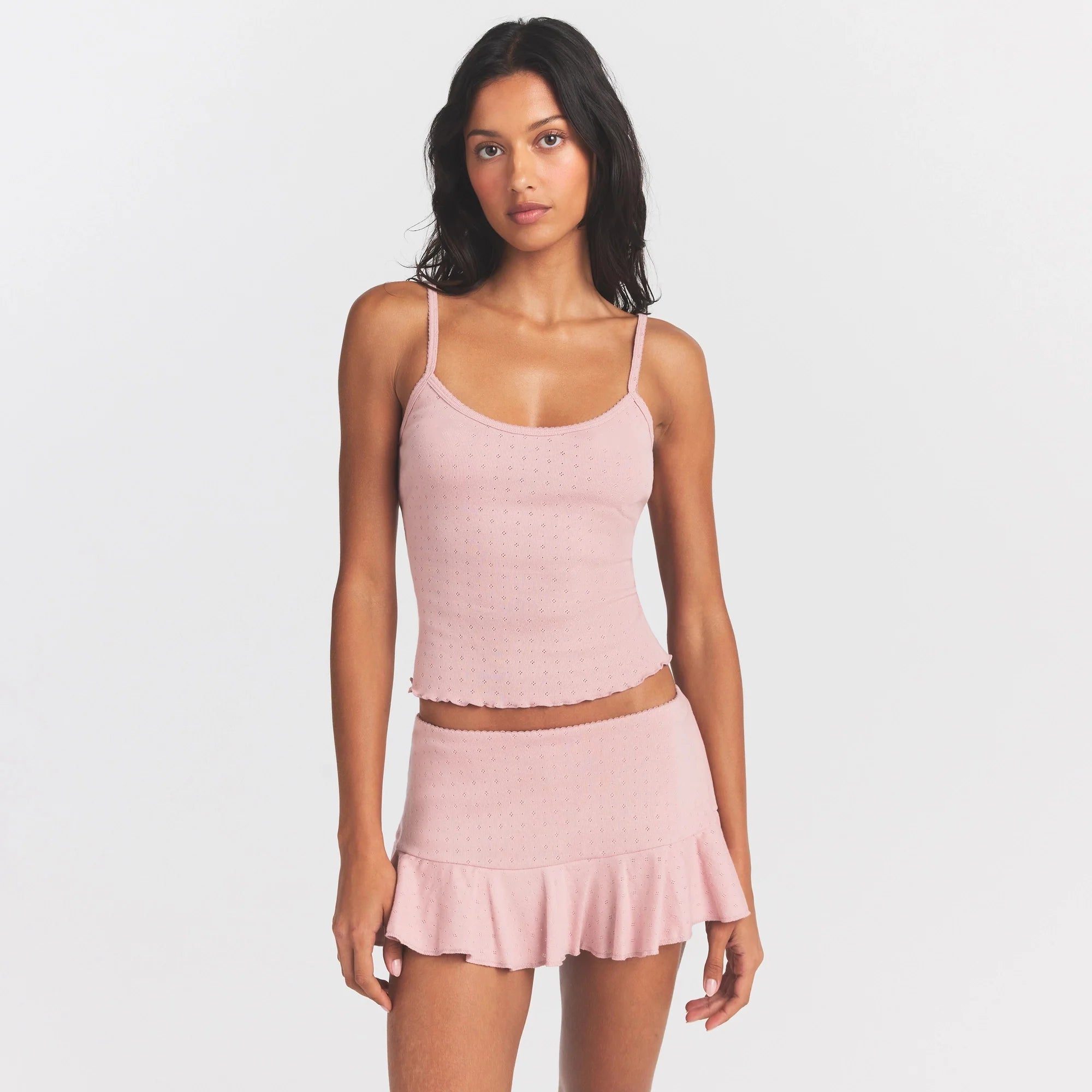 HEAVY POINTELLE CAMI | MORGANITE ON A MODEL SIDE VIEW @ | FOCUS: 0.0, 1.0, 0.9